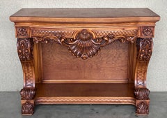 French Biedermeier Mahogany Carved Console Table with Drawer