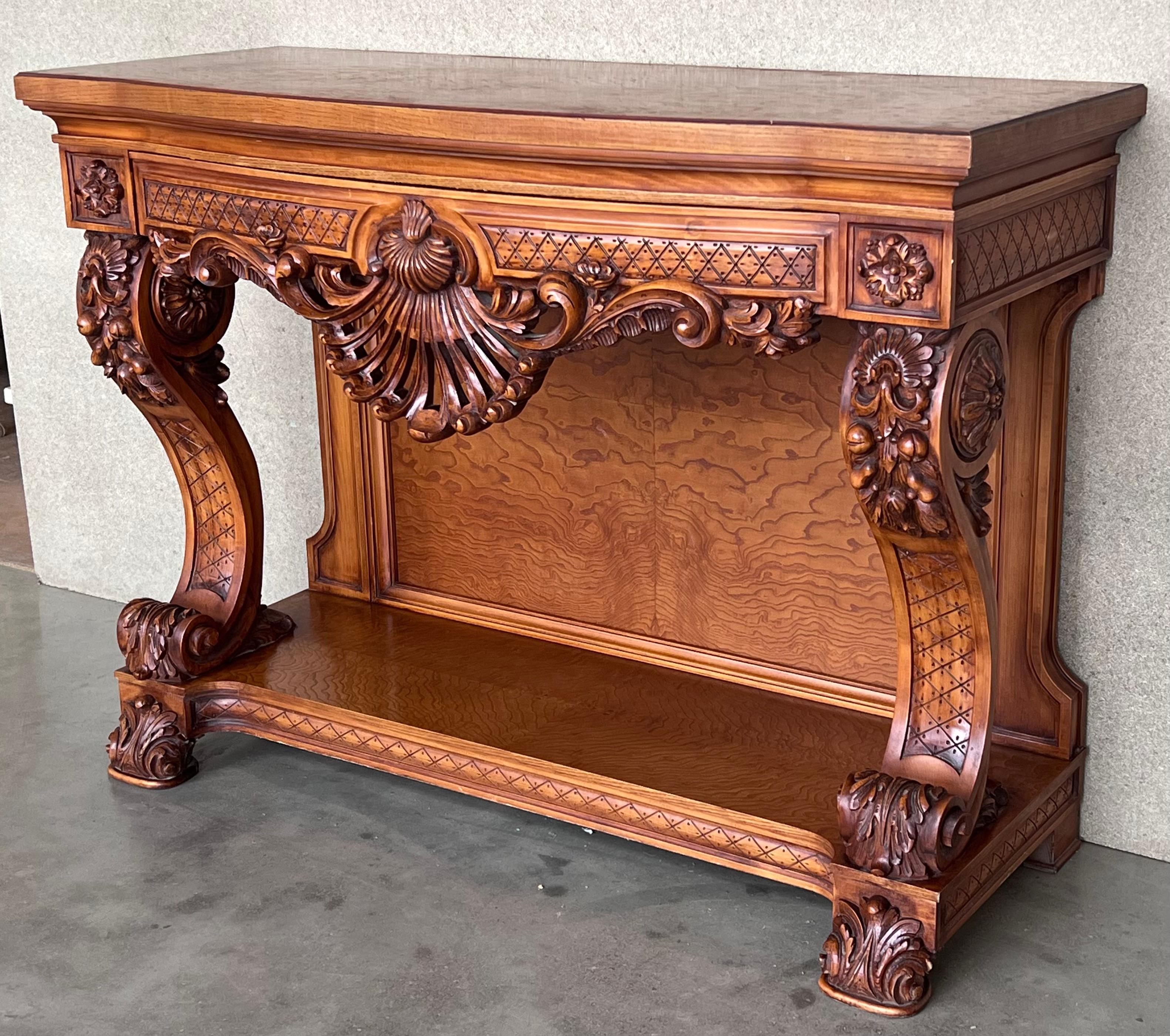 European French Biedermeier Mahogany Carved Console Table with Drawer For Sale