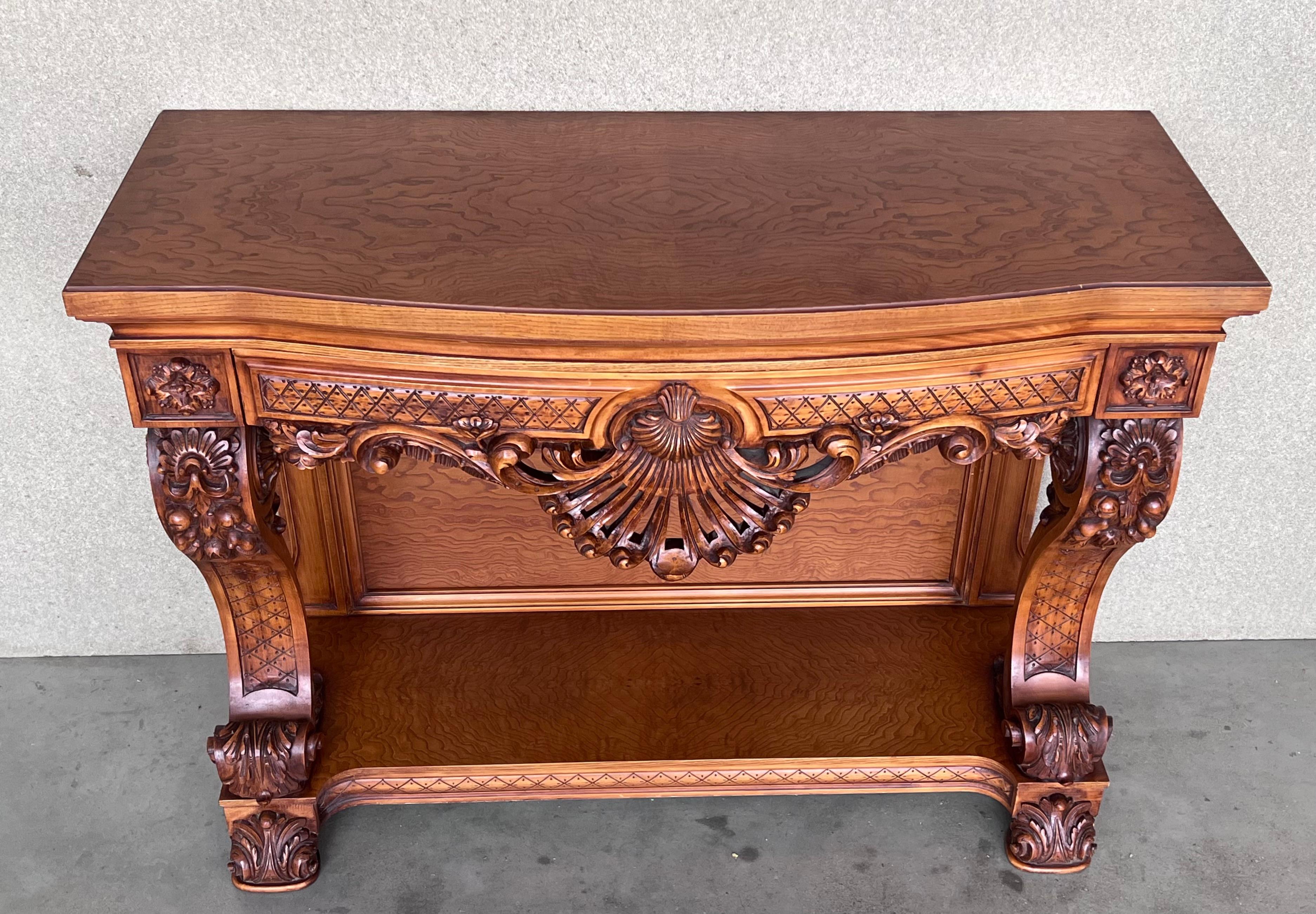 20th Century French Biedermeier Mahogany Carved Console Table with Drawer For Sale