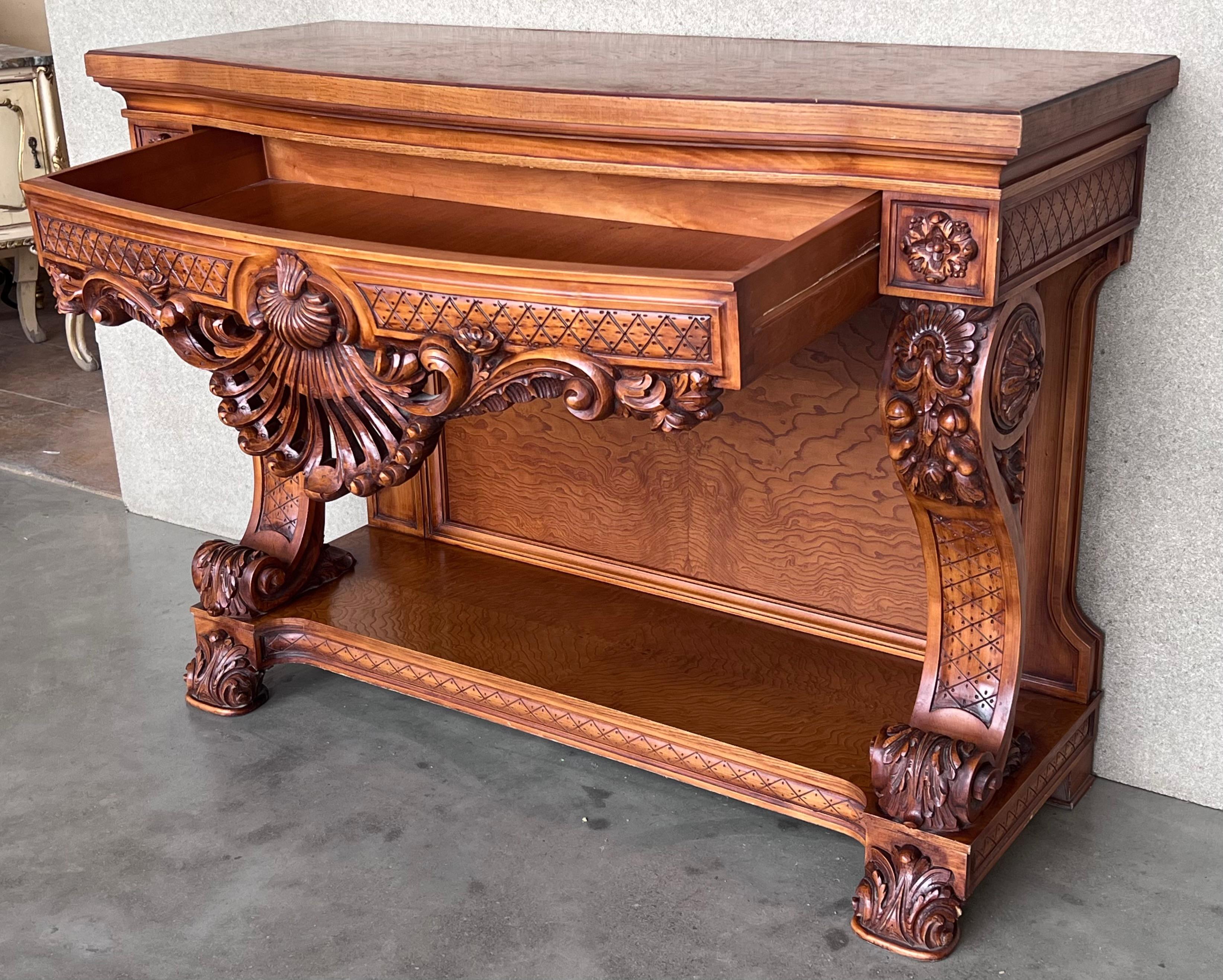 French Biedermeier Mahogany Carved Console Table with Drawer For Sale 1