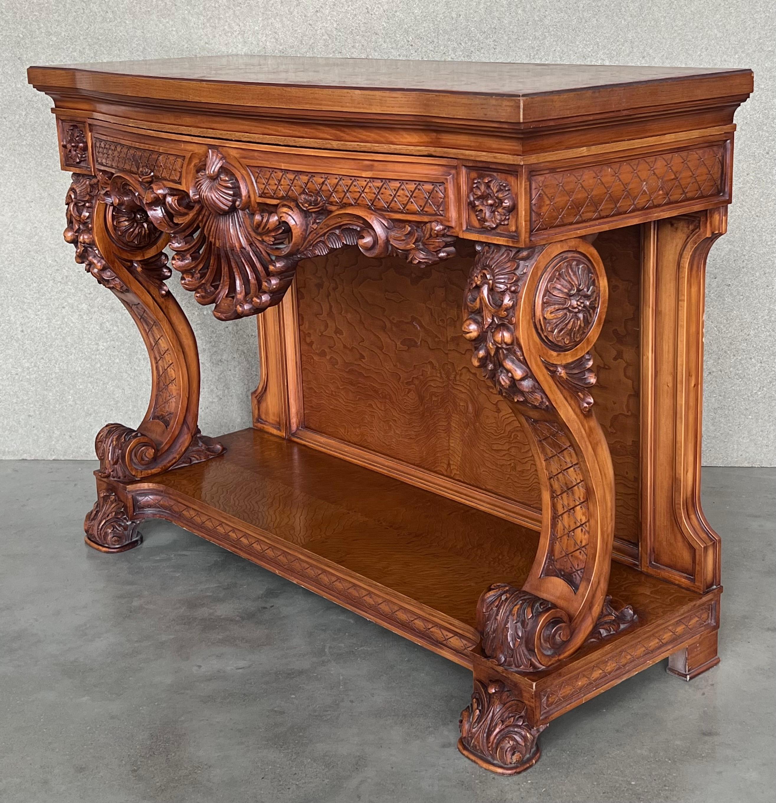 French Biedermeier Mahogany Carved Console Table with Drawer For Sale 2