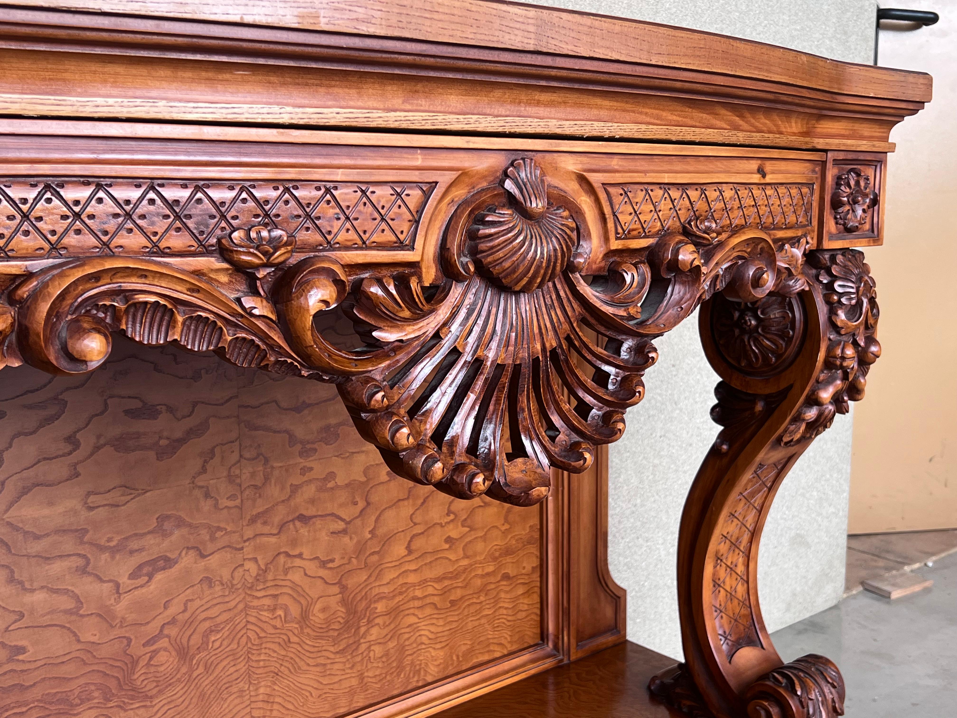 French Biedermeier Mahogany Carved Console Table with Drawer For Sale 3