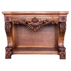 French Biedermeier Mahogany Carved Console Table with Drawer