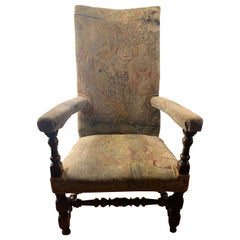 Grand fauteuil français, Wood Wood + tissu décoré Petit Point