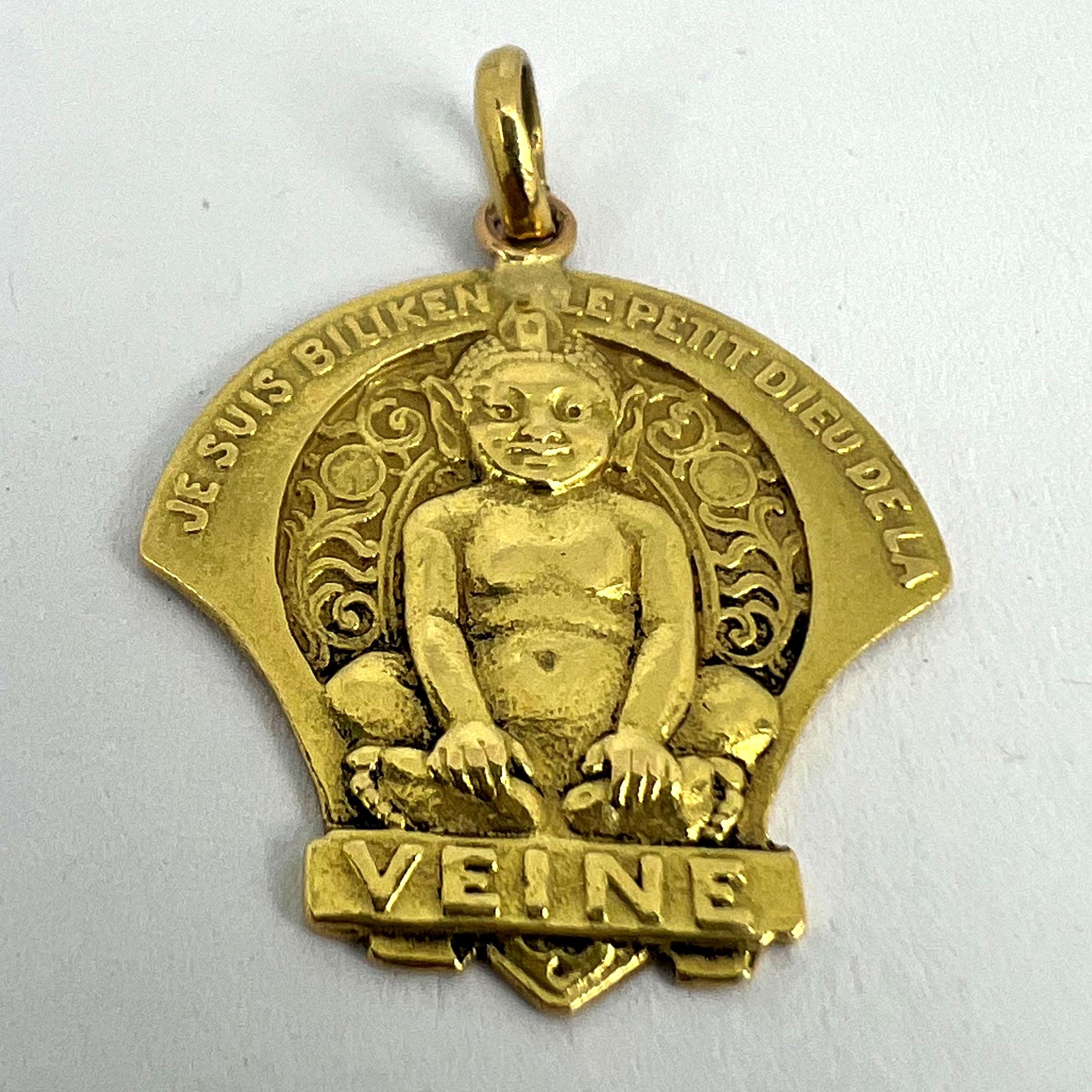 Ciondolo di protezione di buona fortuna in oro giallo 18 carati con elfo francese Biliken in vendita 9