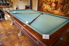 French Billiard Table with Lion Heads in Mahogany Veneer and Bronze Decorations