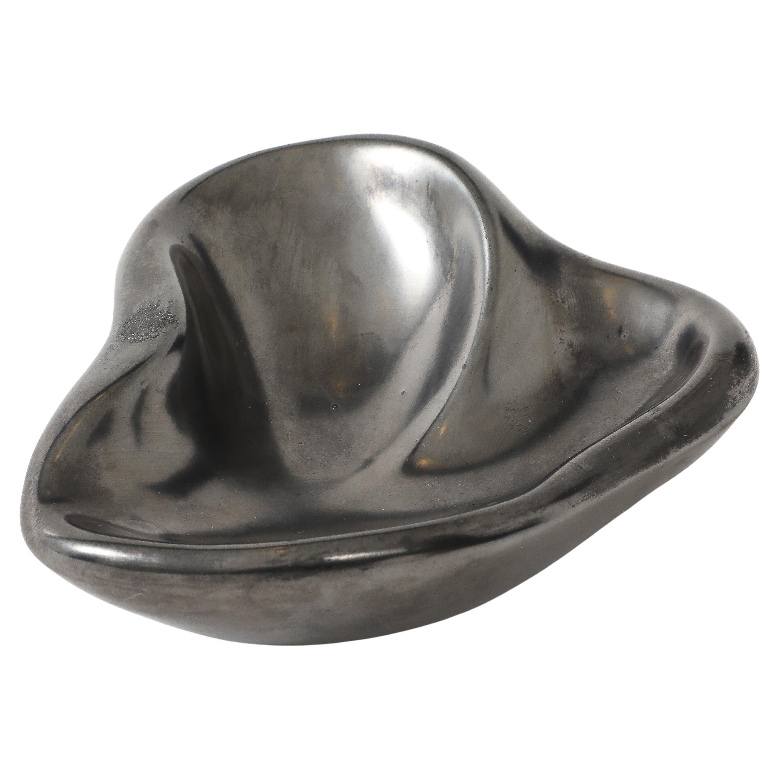 Biomorfo francese in ceramica smaltata nera, oggetto d'epoca, stile Georges Jouve