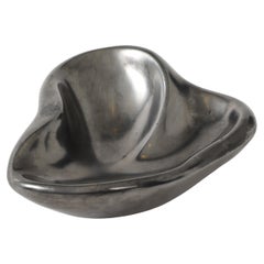 Céramique biomorphique française émaillée noire, pièce d'époque, style Georges Jouve