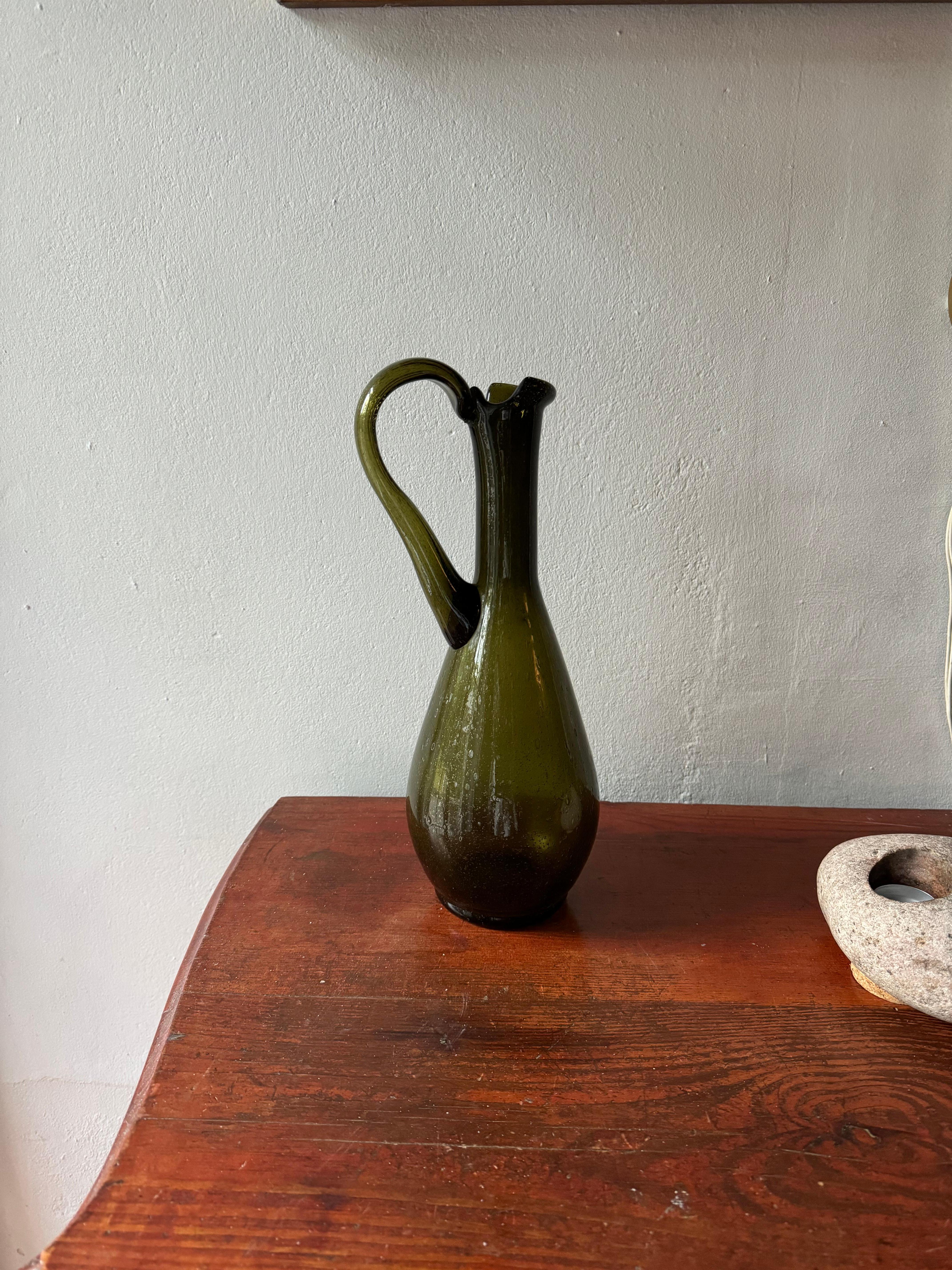 20th Century French Biot bubble glass carafe pitcher