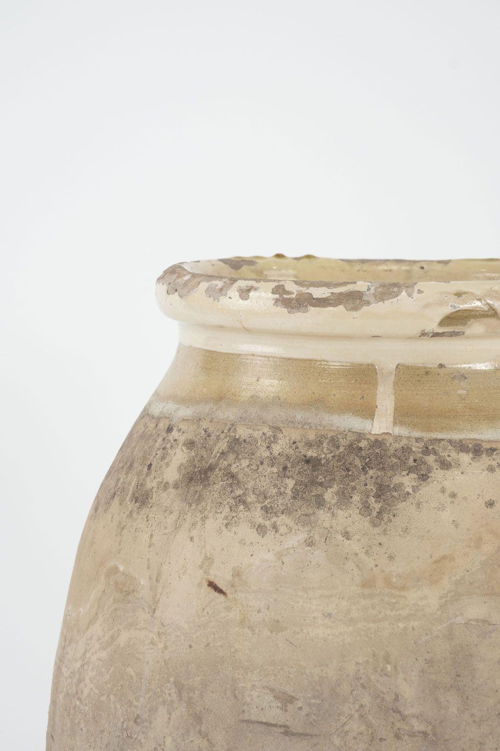 French Biot Jar with Yellow Glazed Rim In Fair Condition For Sale In Houston, TX