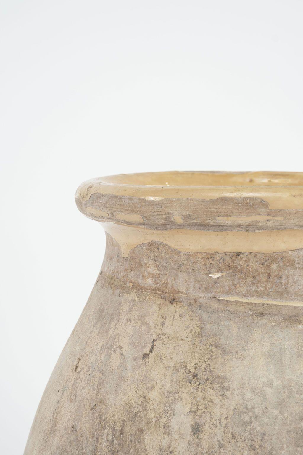 French Biot Jar with Yellow Glazed Rim In Fair Condition For Sale In Houston, TX