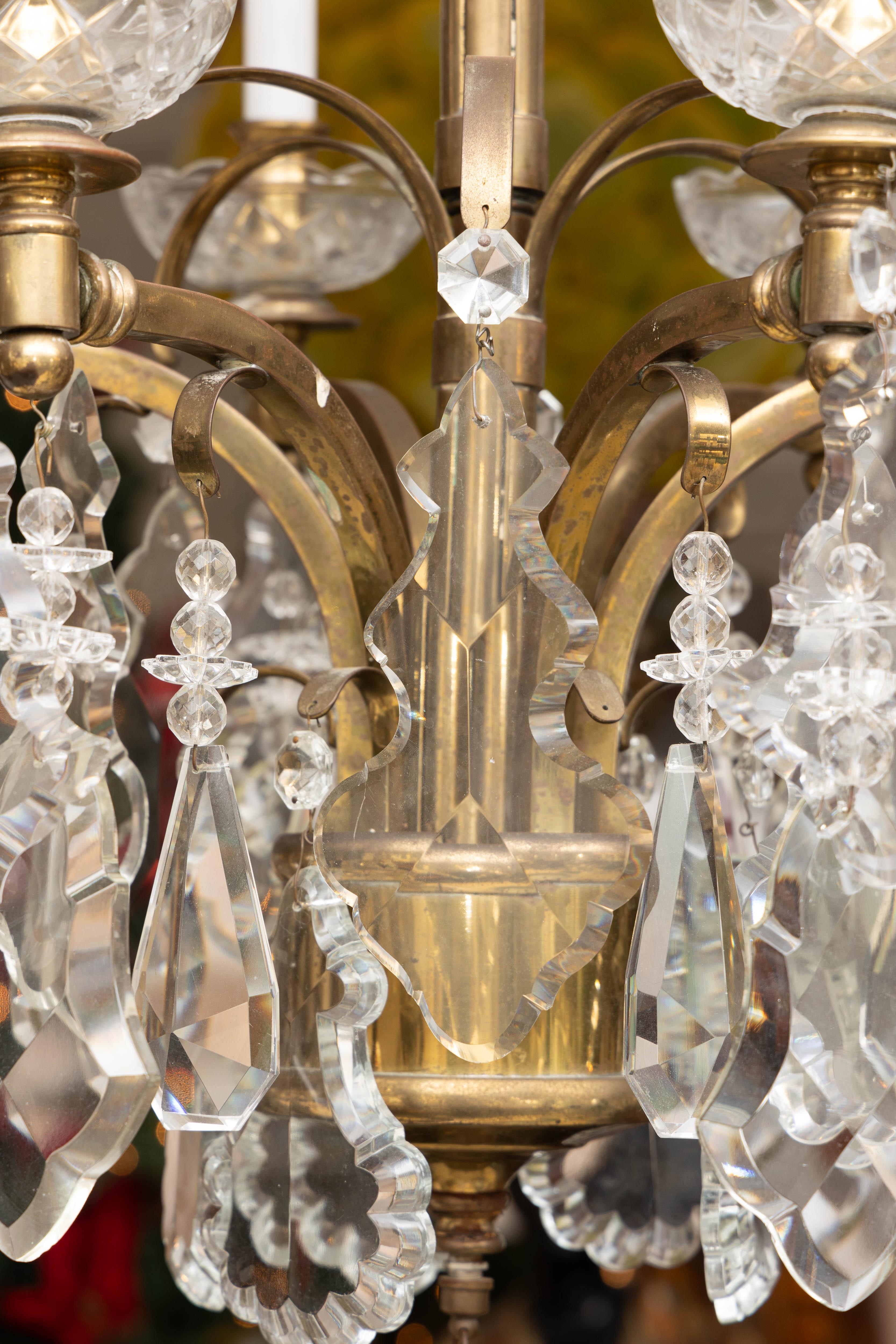 French Bird Chage and Crystal Chandelier In Good Condition For Sale In WEST PALM BEACH, FL