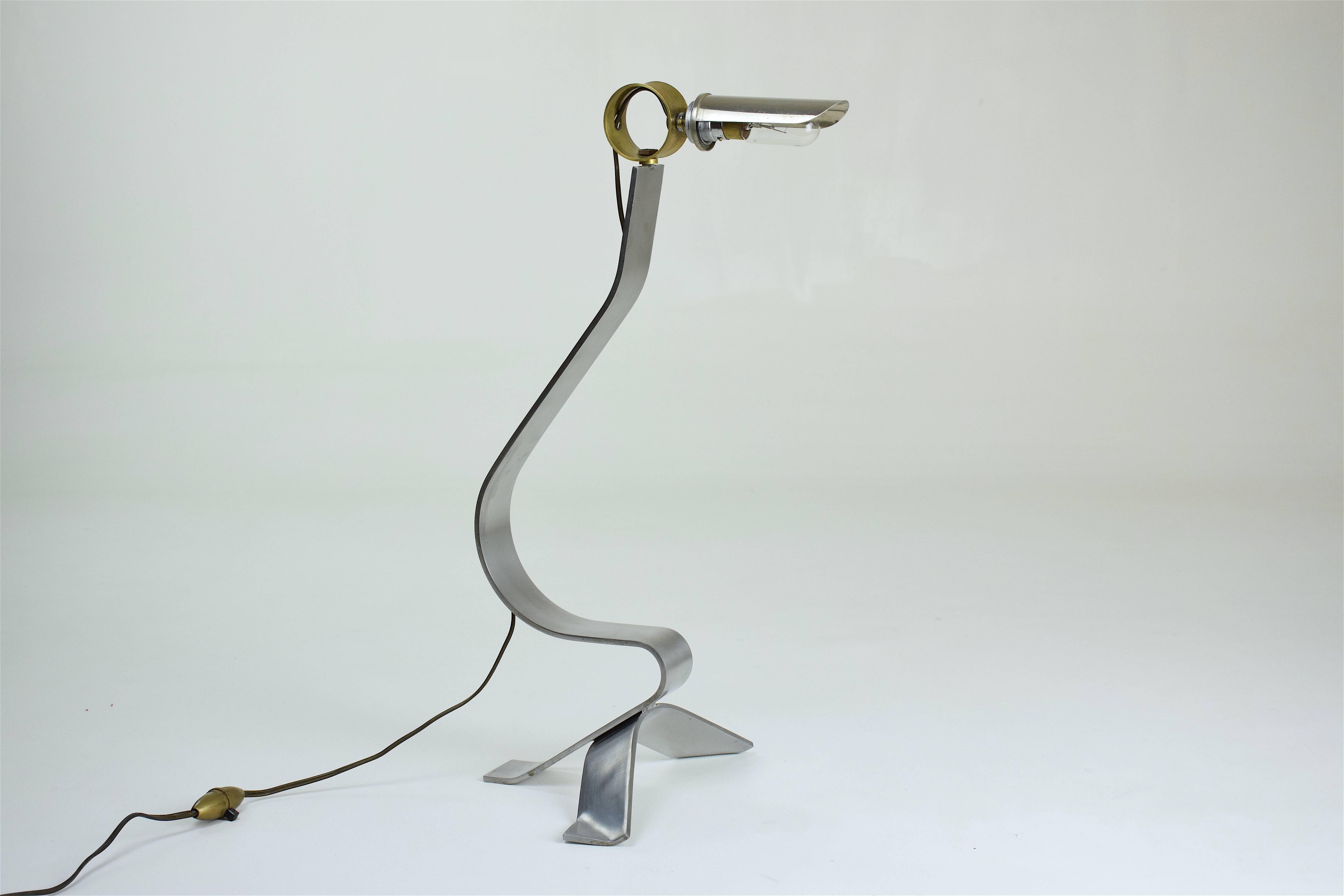 20th Century French Bird Shaped Steel Lamp, 1970s-1980s