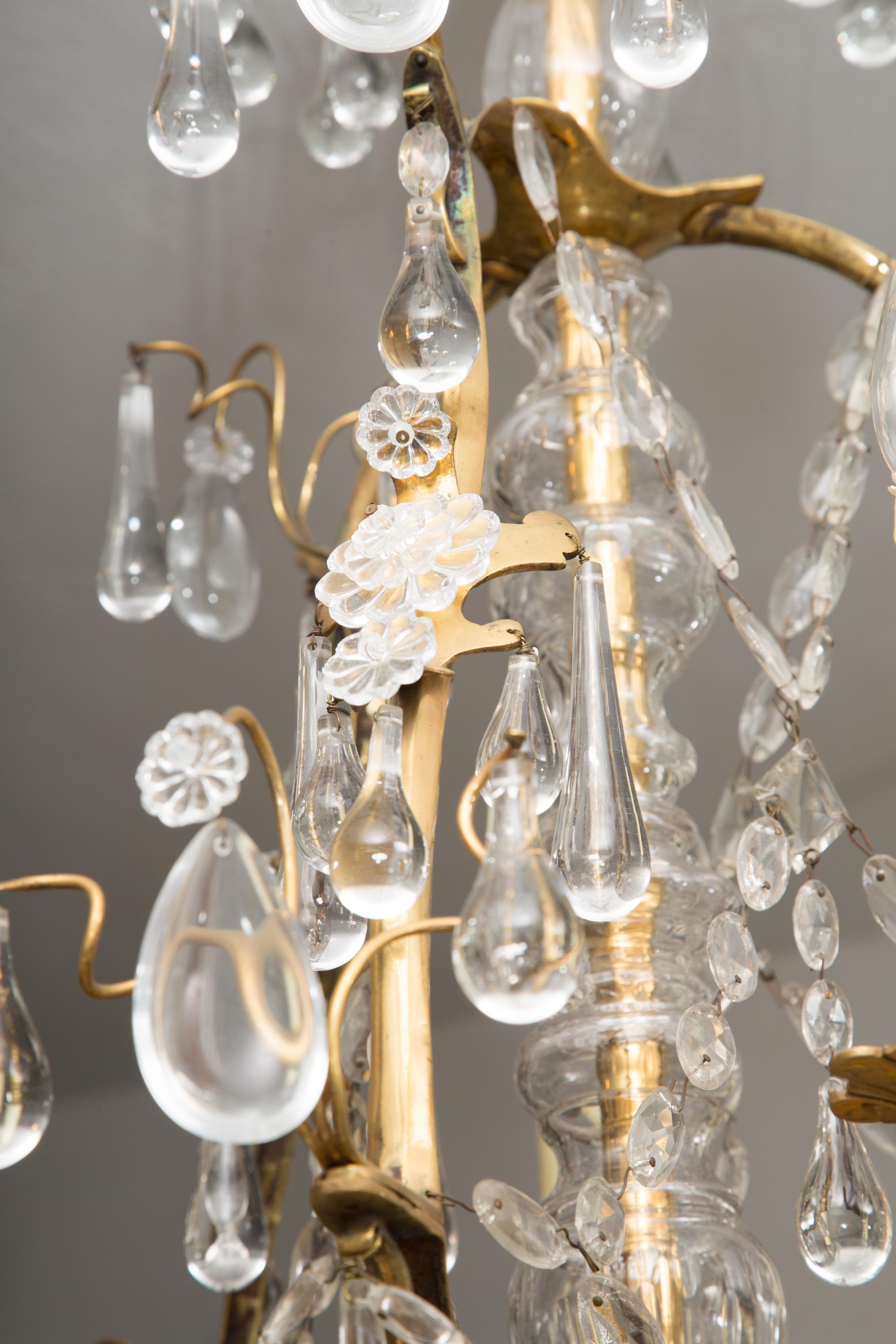 Gilt French Birdcage Chandelier with Crystal Drops