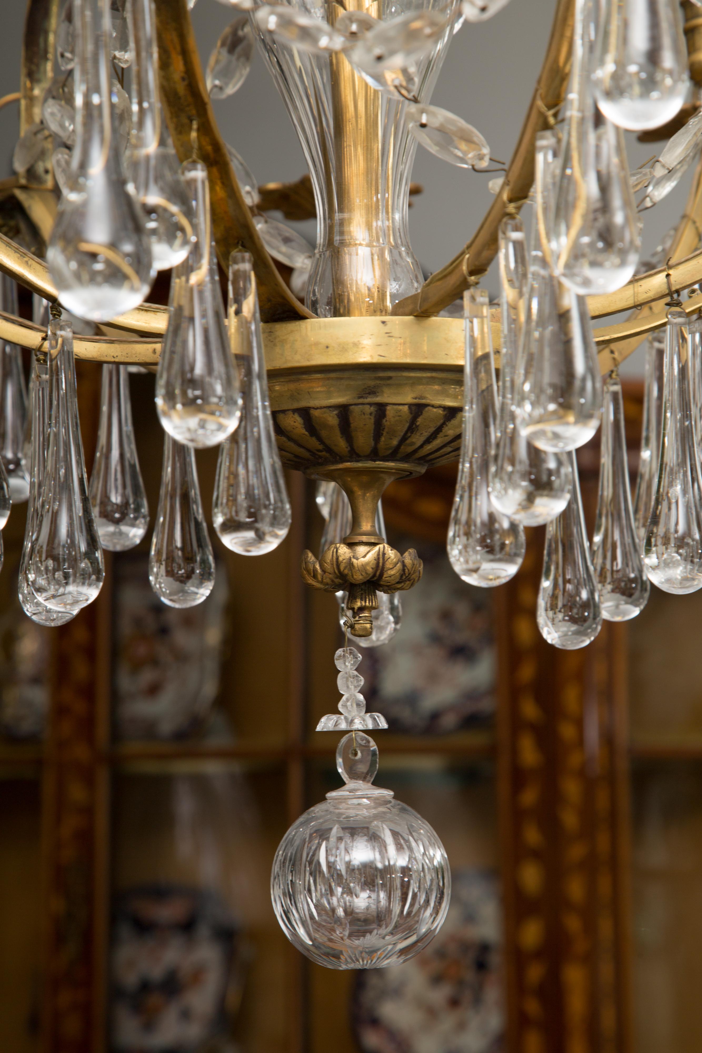 20th Century French Birdcage Chandelier with Crystal Drops