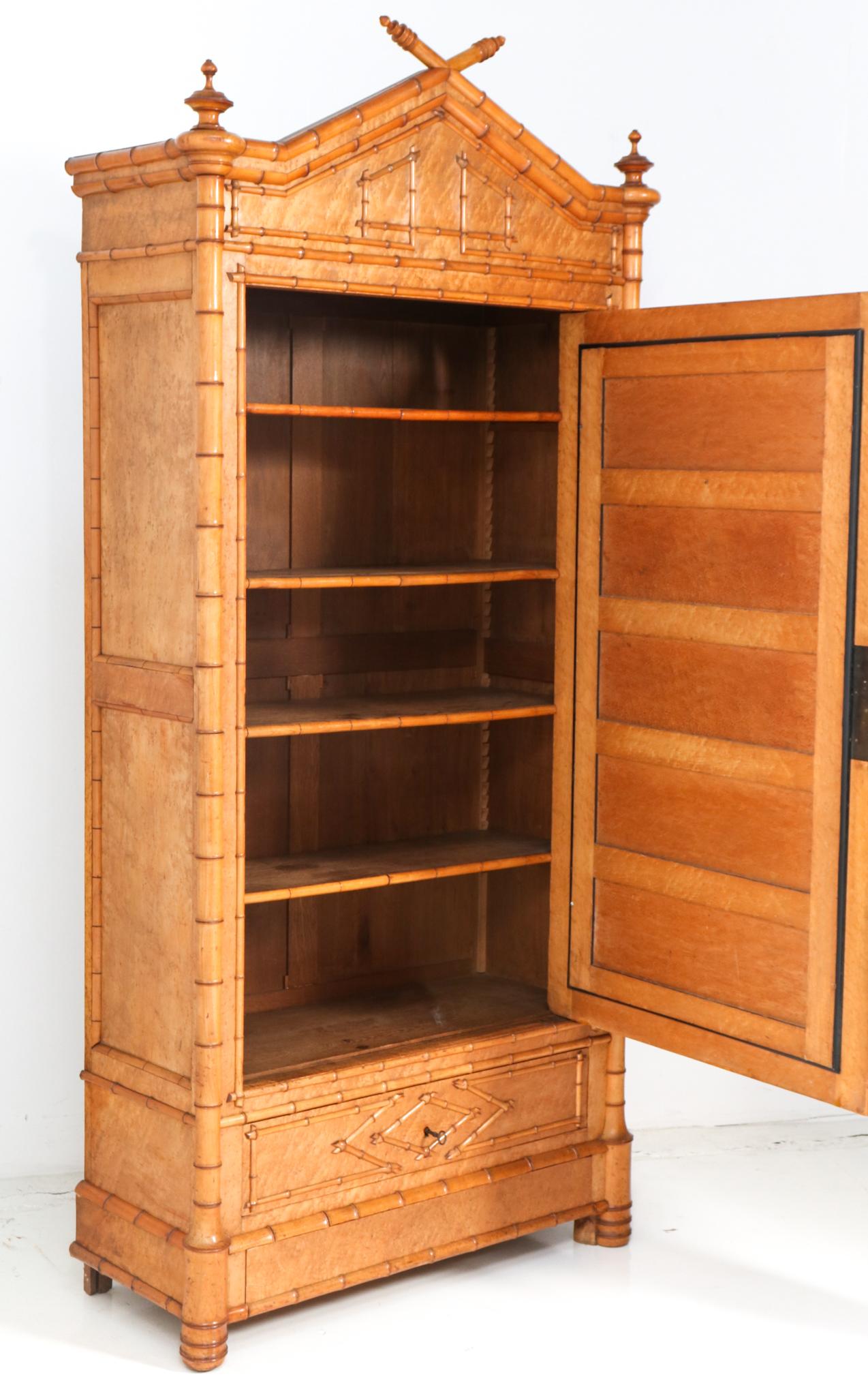 French Birds-Eye Maple and Faux Bamboo Armoire or Wardrobe, 1900s In Good Condition In Amsterdam, NL