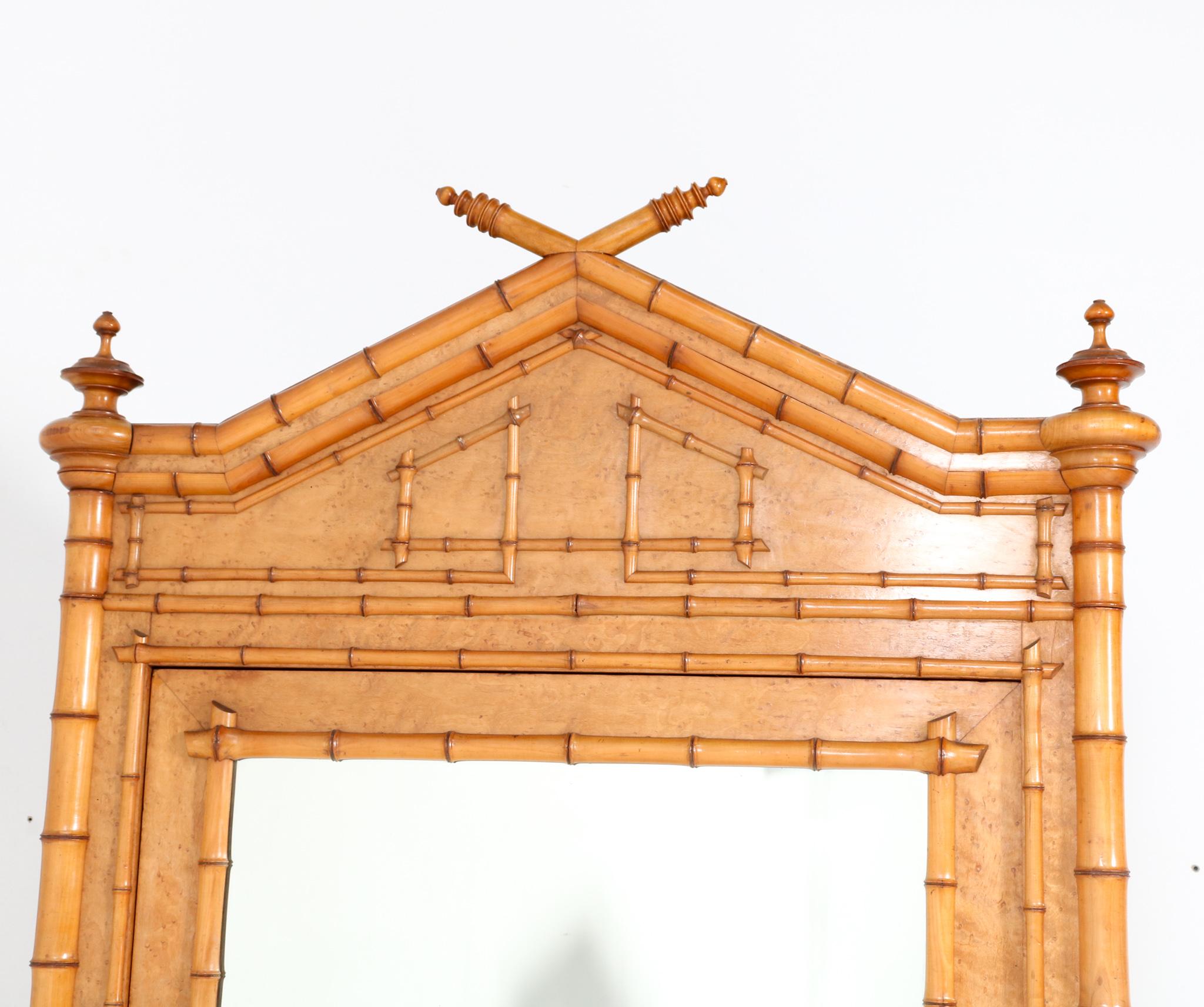 Early 20th Century French Birds-Eye Maple and Faux Bamboo Armoire or Wardrobe, 1900s