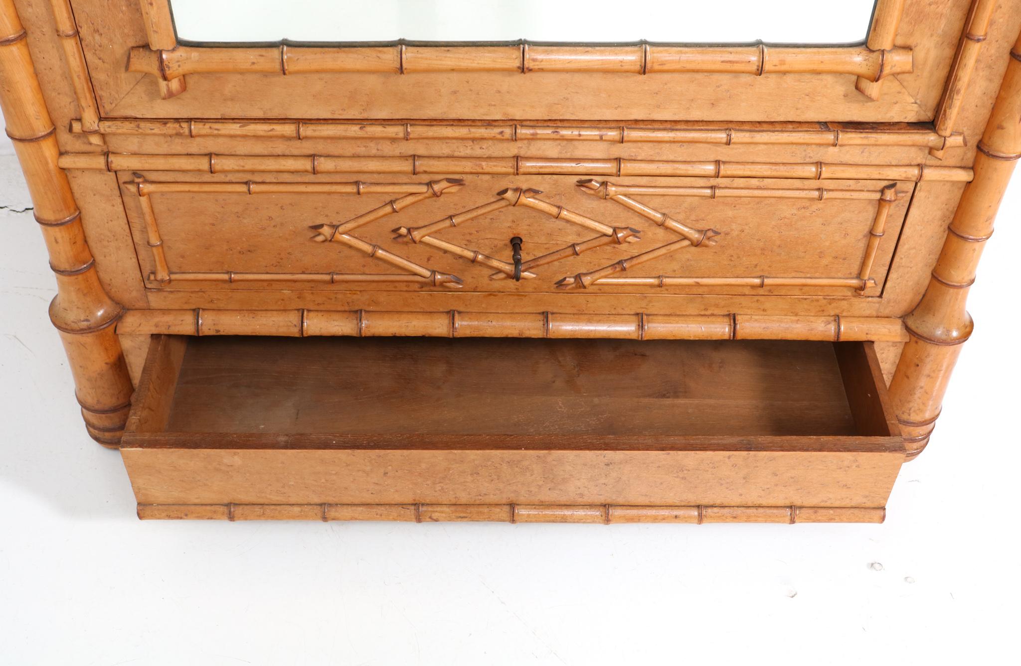 French Birds-Eye Maple and Faux Bamboo Armoire or Wardrobe, 1900s 1