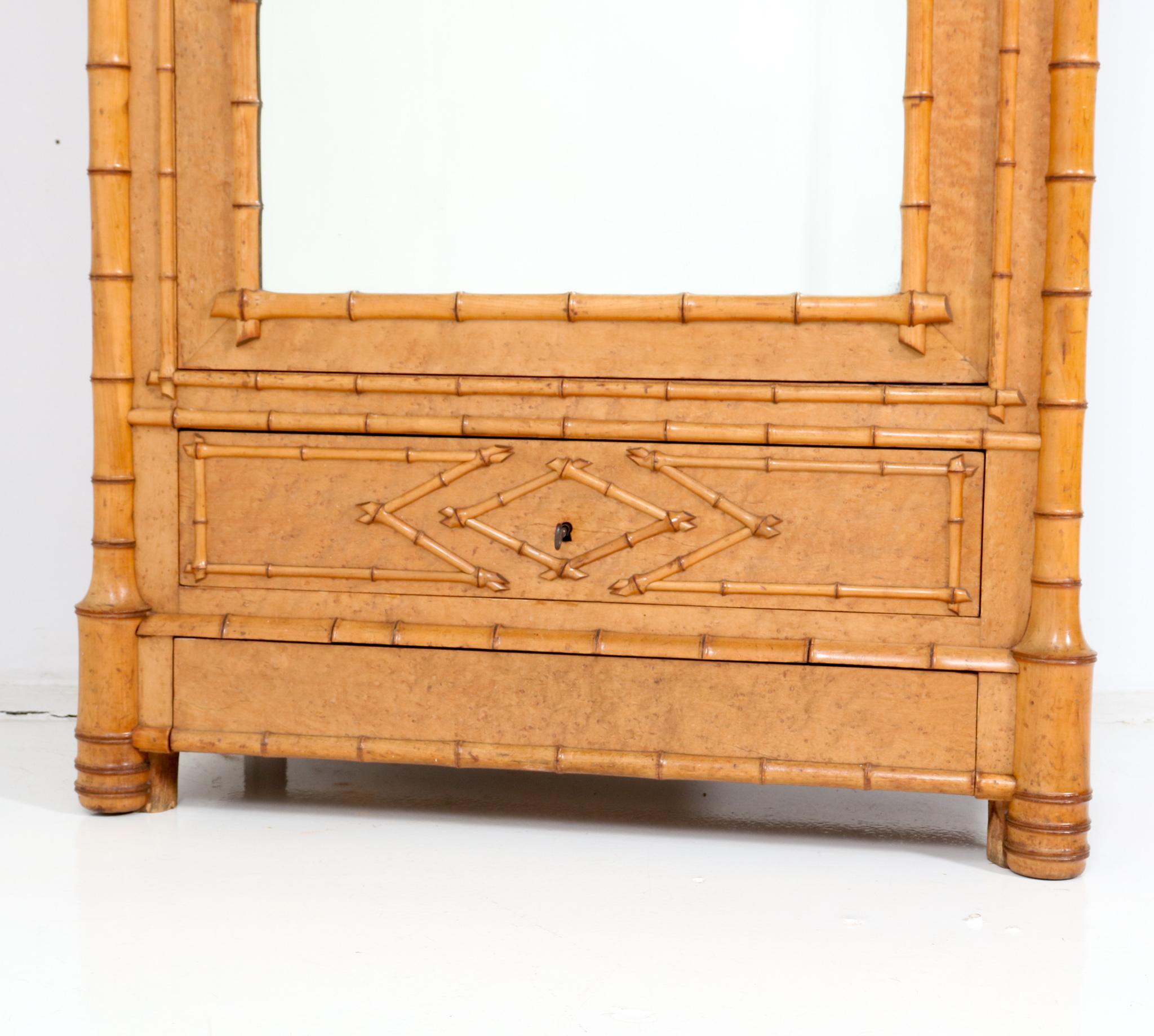 French Birds-Eye Maple and Faux Bamboo Armoire or Wardrobe, 1900s 2