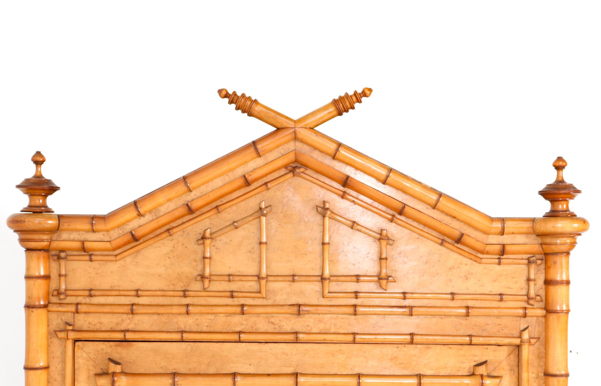 French Birds-Eye Maple and Faux Bamboo Armoire or Wardrobe, 1900s 3