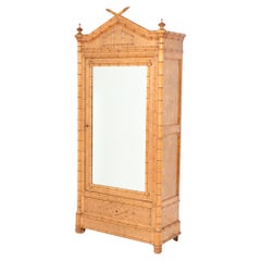 French Birds-Eye Maple and Faux Bamboo Armoire or Wardrobe, 1900s