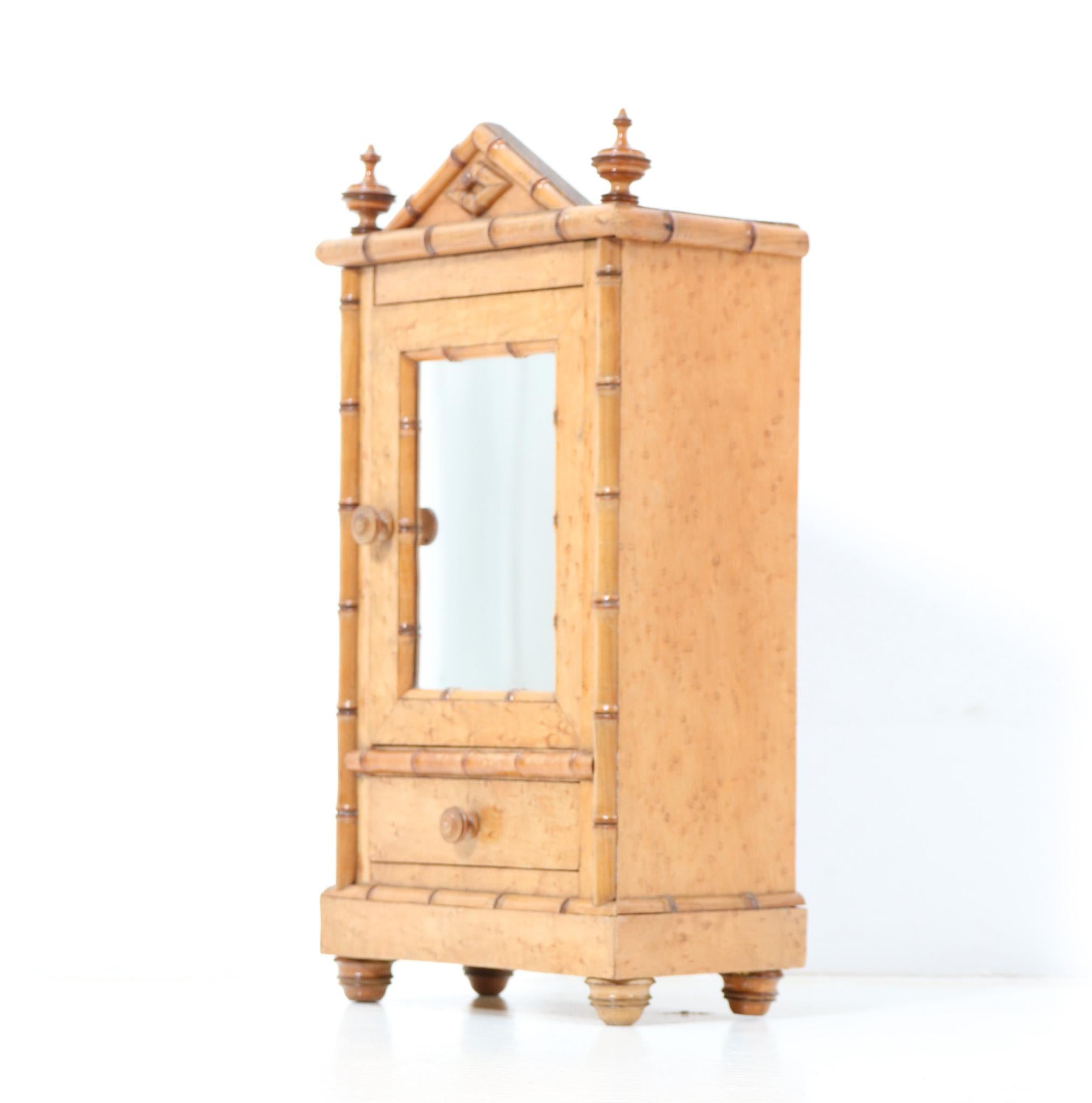 French Provincial French Birds-Eye Maple and Faux Bamboo Miniature Armoire or Wardrobe For Sale