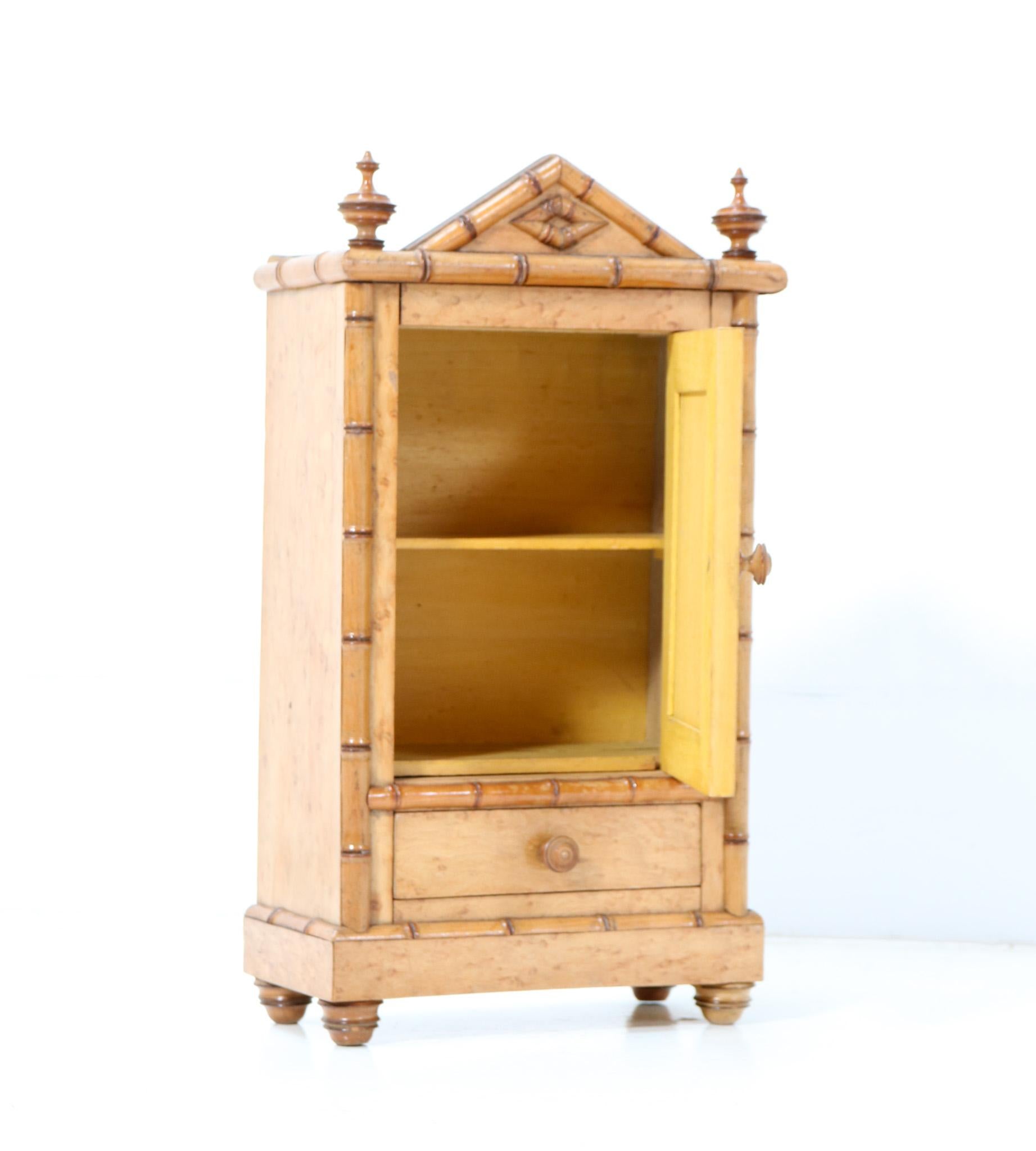 French Birds-Eye Maple and Faux Bamboo Miniature Armoire or Wardrobe In Good Condition For Sale In Amsterdam, NL