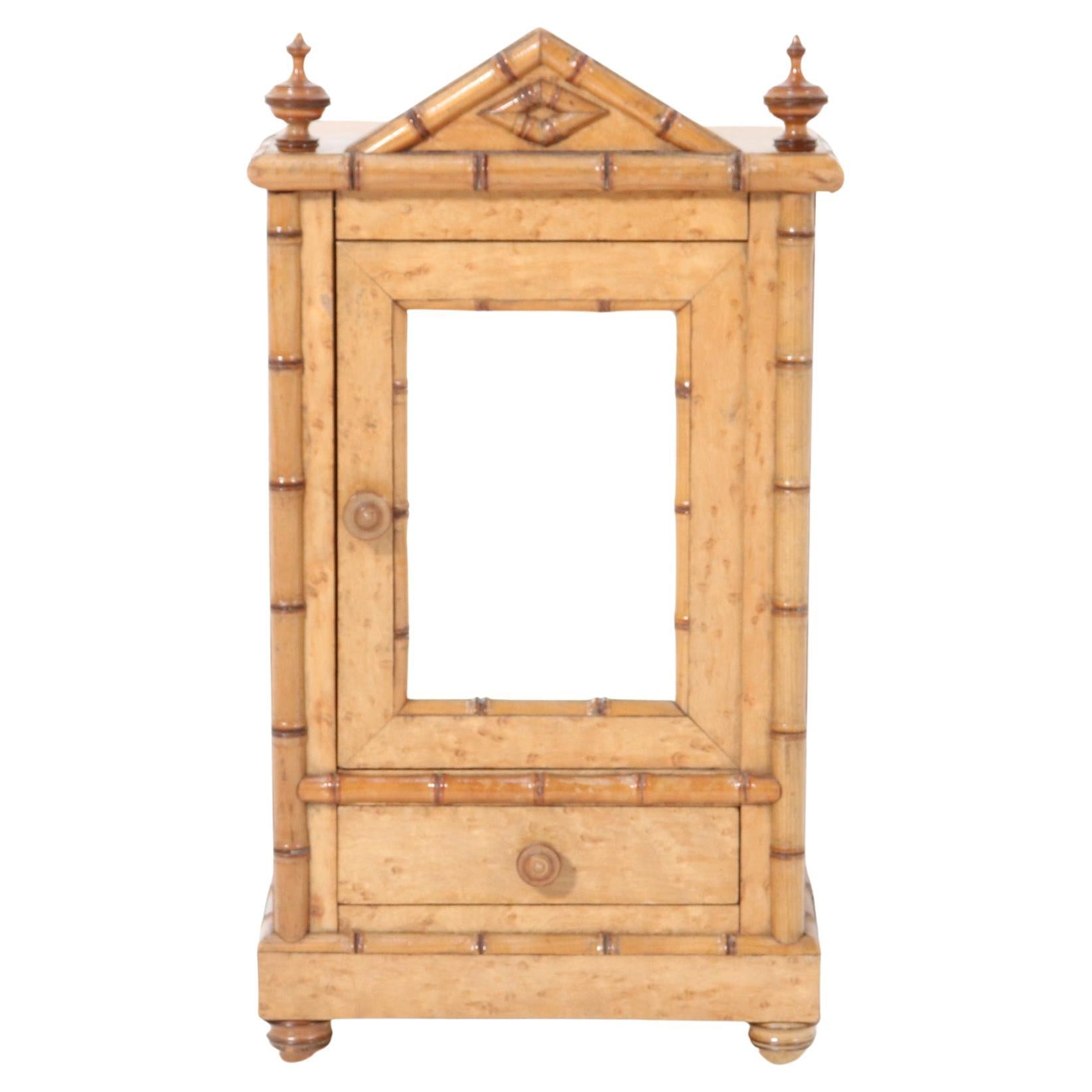 French Birds-Eye Maple and Faux Bamboo Miniature Armoire or Wardrobe For Sale