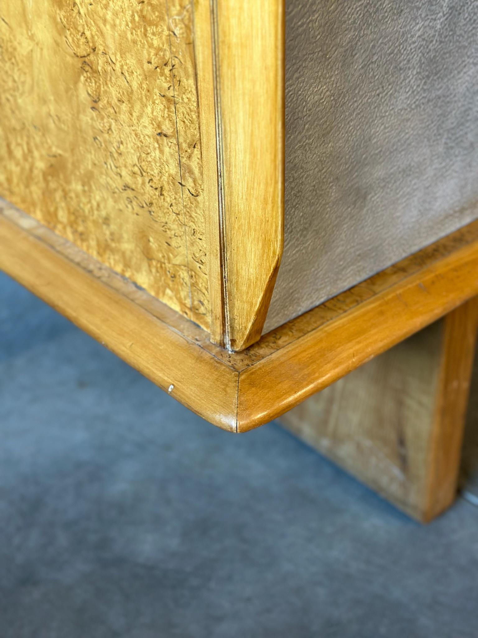 Mid-Century Modern French Birds Eye Maple & Chrome Sideboard