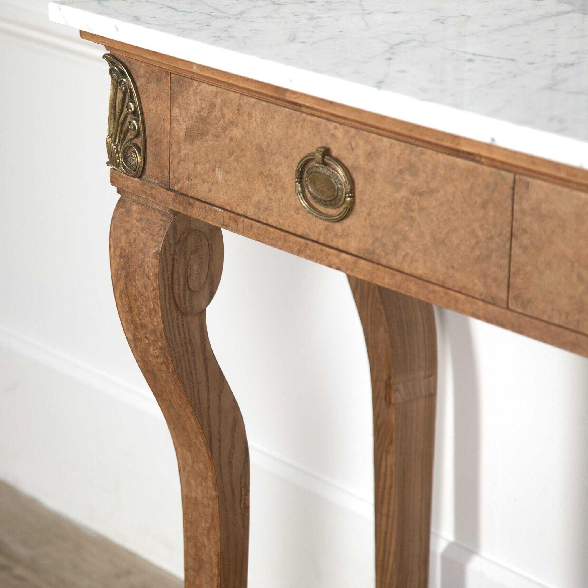Art Nouveau French Bird's-Eye Maple Console Table For Sale