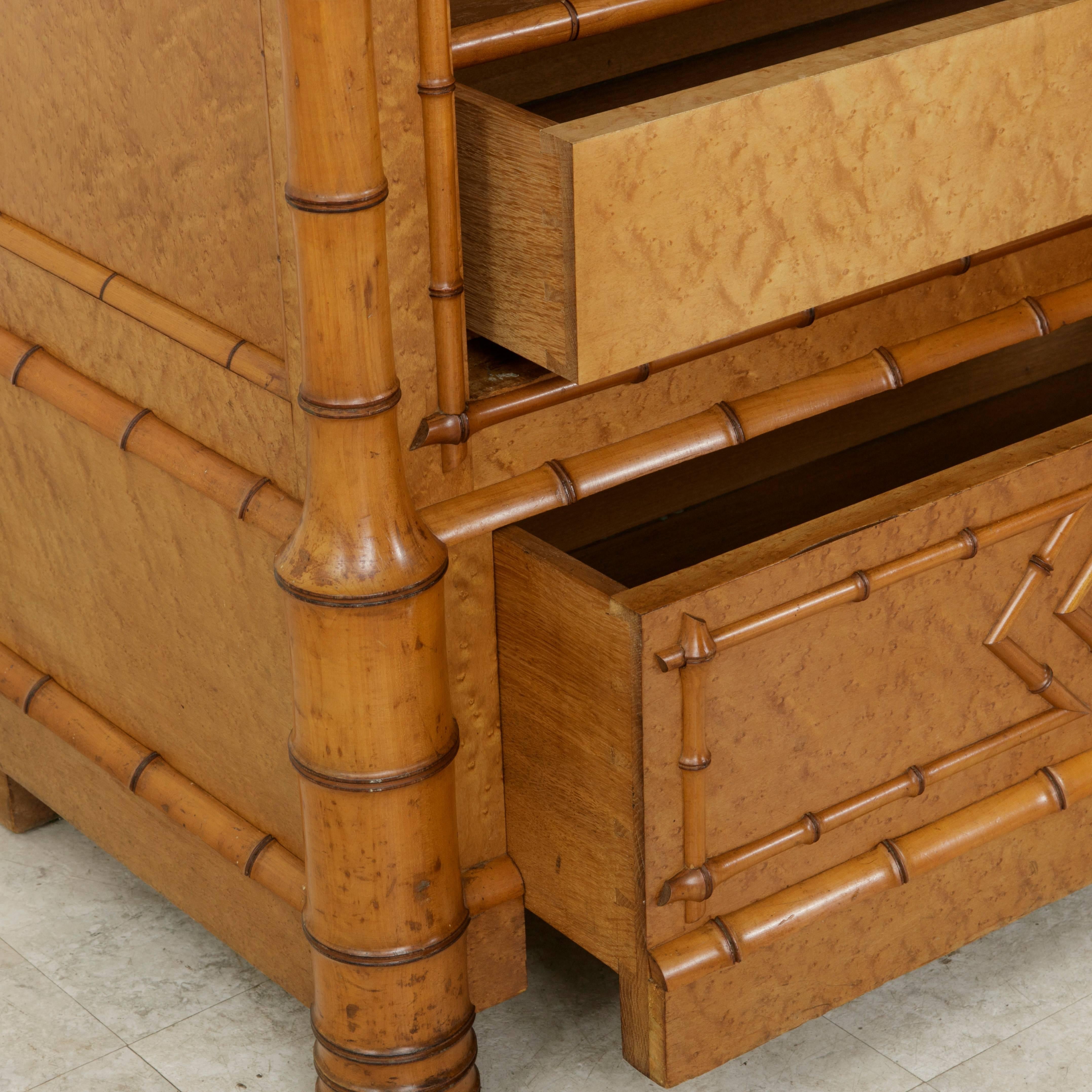 French Bird's-Eye Maple and Cherrywood Faux Bamboo Armoire with Mirror 2