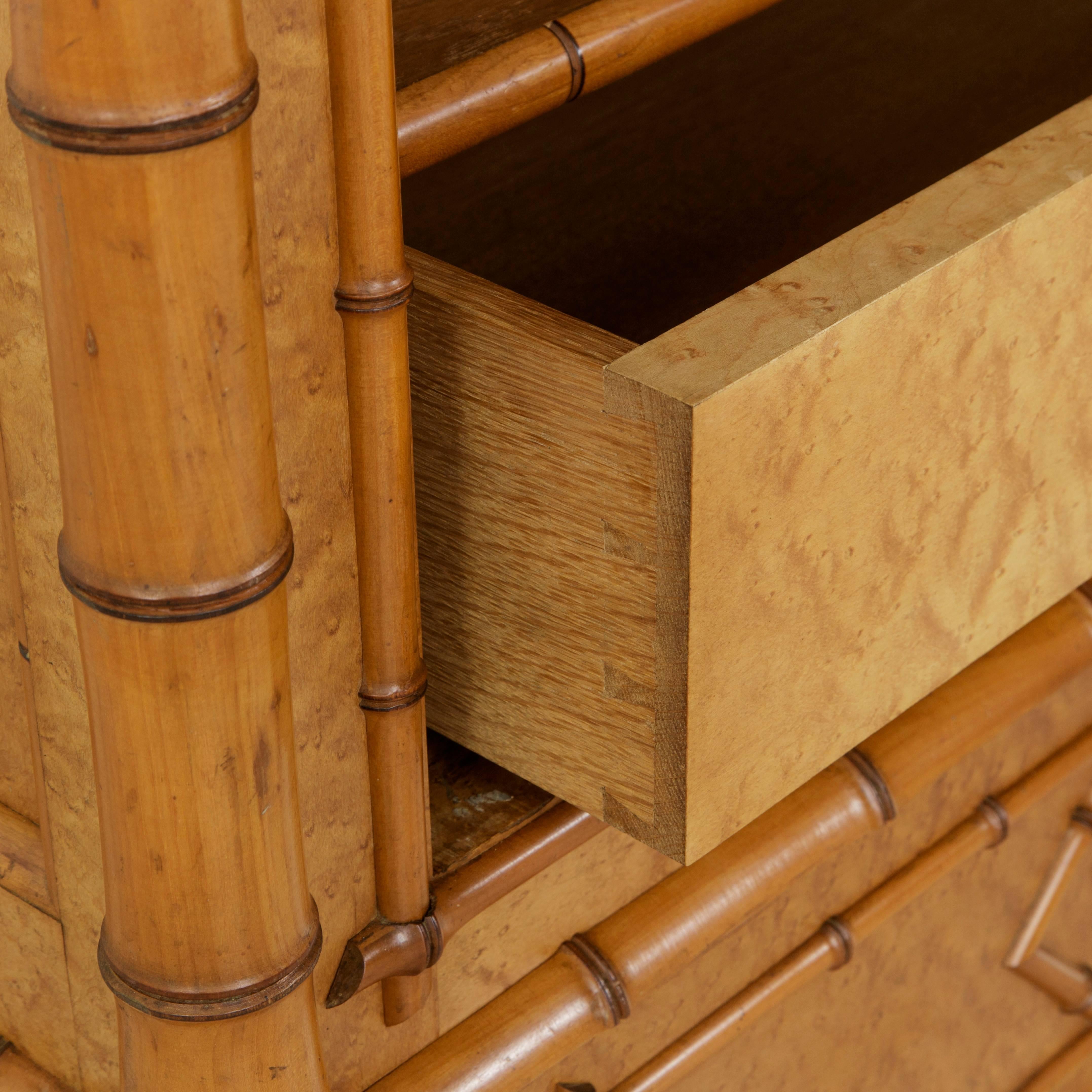 French Bird's-Eye Maple and Cherrywood Faux Bamboo Armoire with Mirror 3