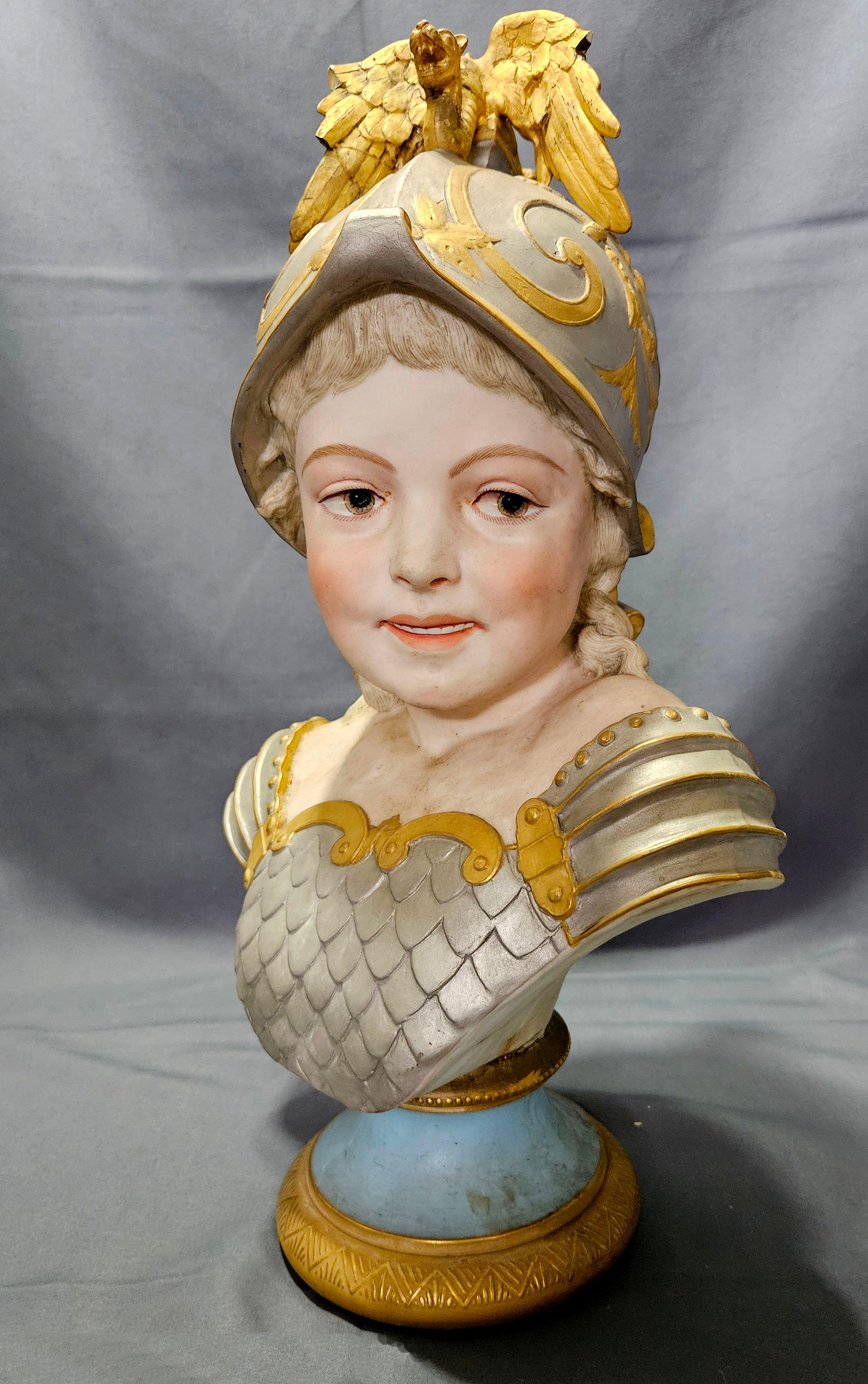 Czech French Bisque Boy with Helmet,  19th Century For Sale