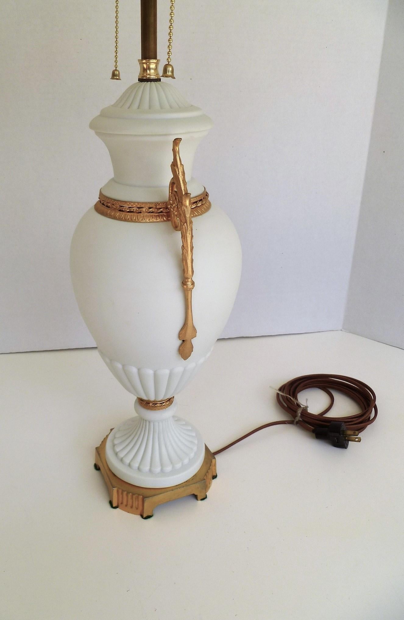 French Bisque Porcelain and Gilt Bronze Classical Urn Form Table Lamp 2