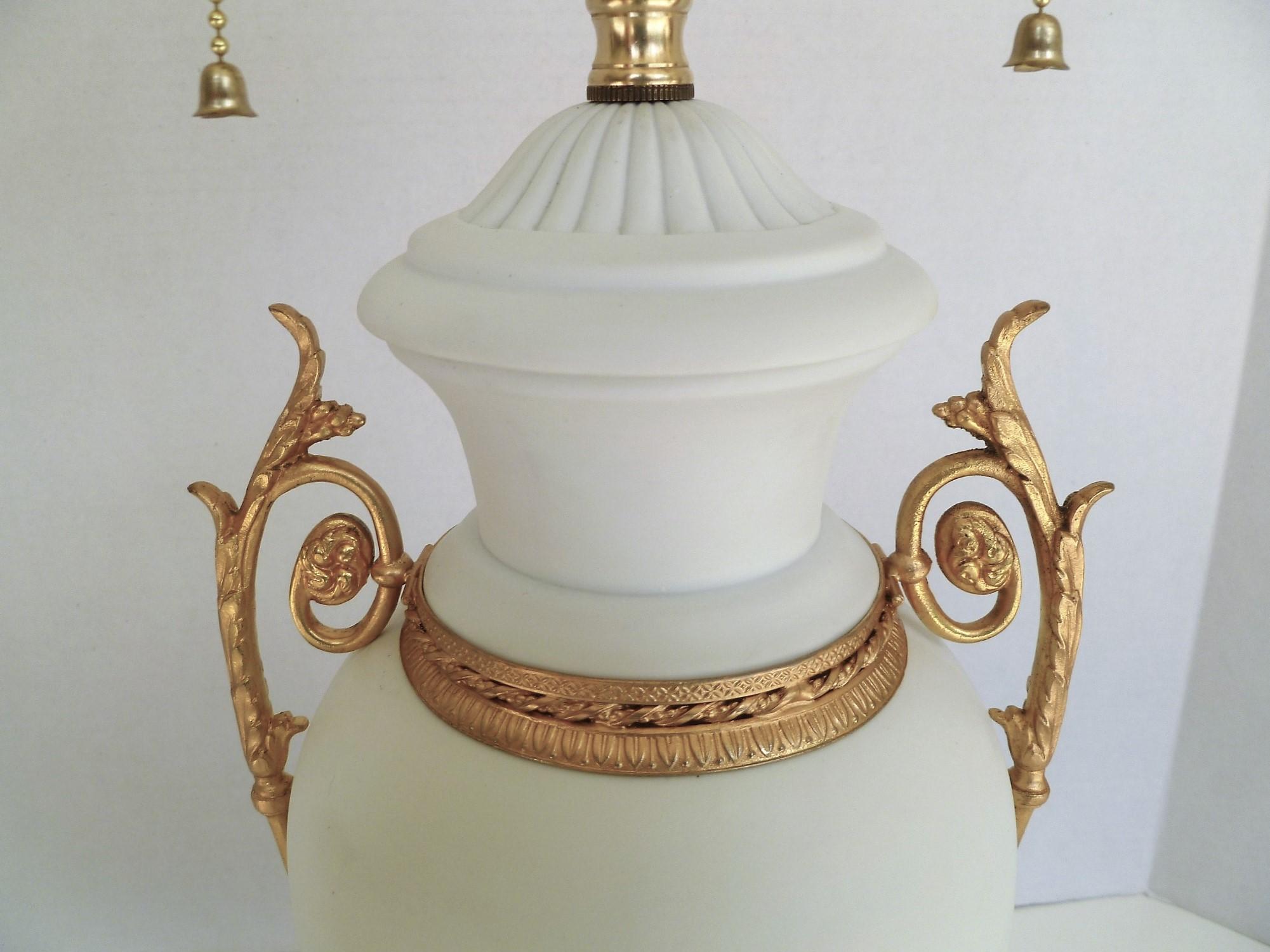 Neoclassical French Bisque Porcelain and Gilt Bronze Classical Urn Form Table Lamp