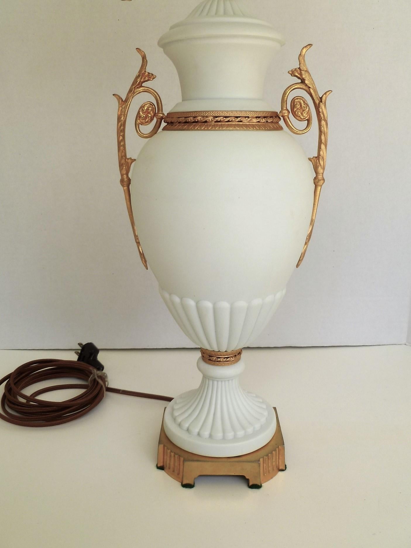 Mid-20th Century French Bisque Porcelain and Gilt Bronze Classical Urn Form Table Lamp
