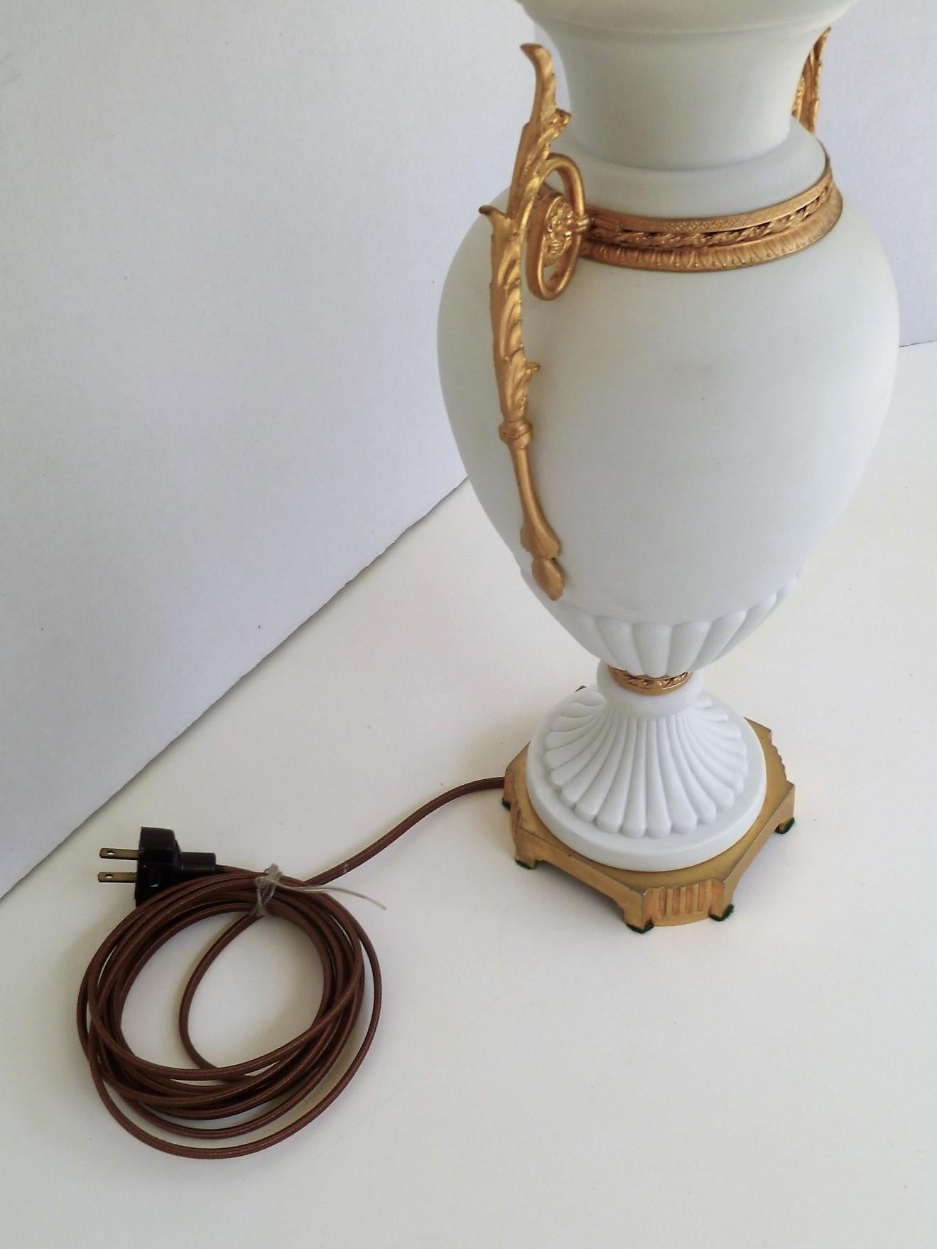 French Bisque Porcelain and Gilt Bronze Classical Urn Form Table Lamp 1