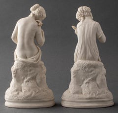 French Bisque Porcelain Figures of Maidens & Doves