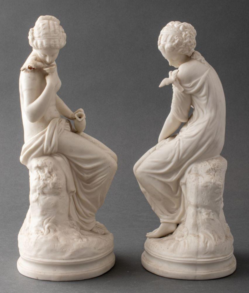 French Bisque Porcelain Figures of Maidens & Doves For Sale 3