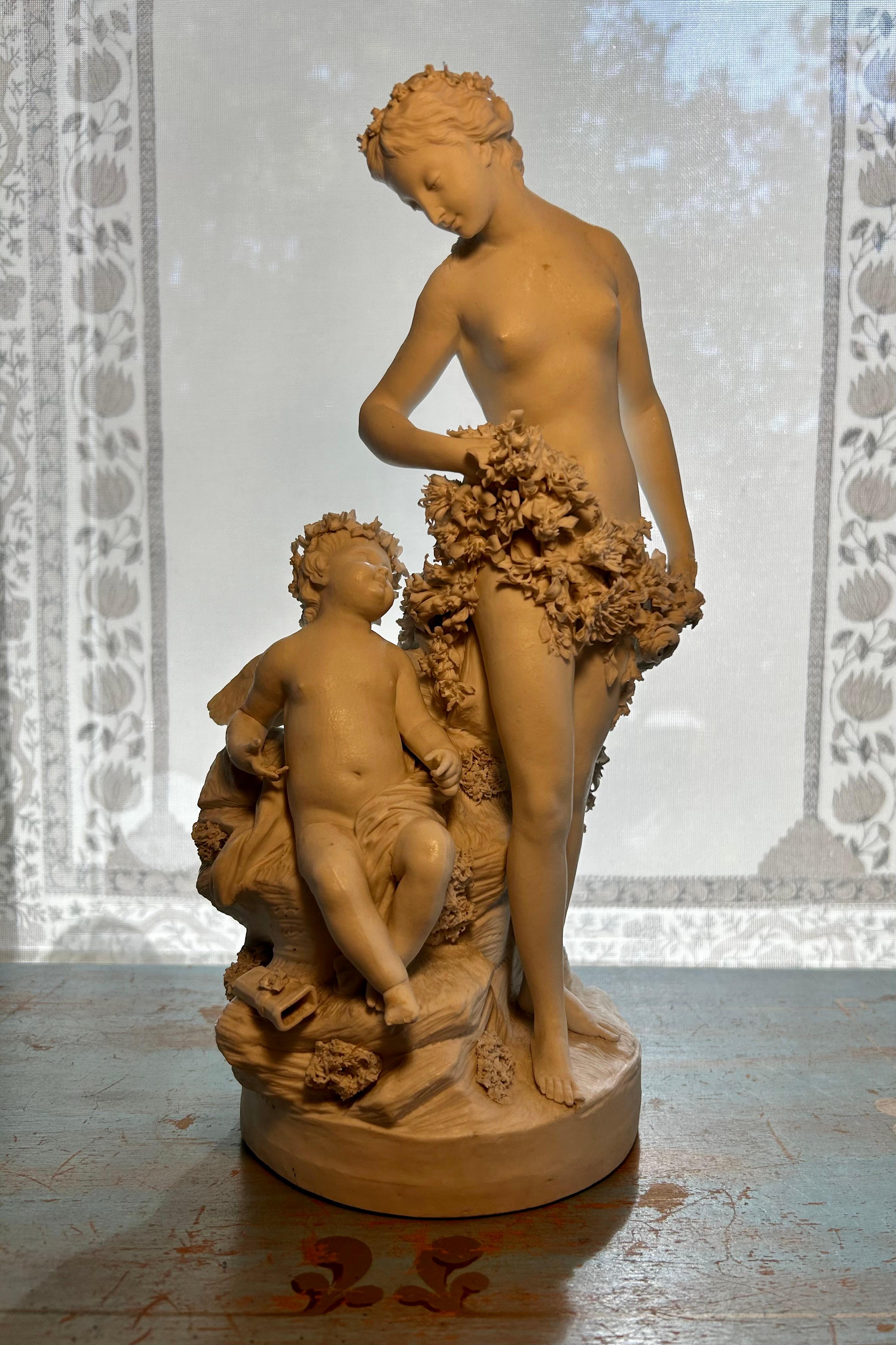 Classical Greek French Bisque Porcelain Group of Venus and Cupid, Mid 19th Century For Sale