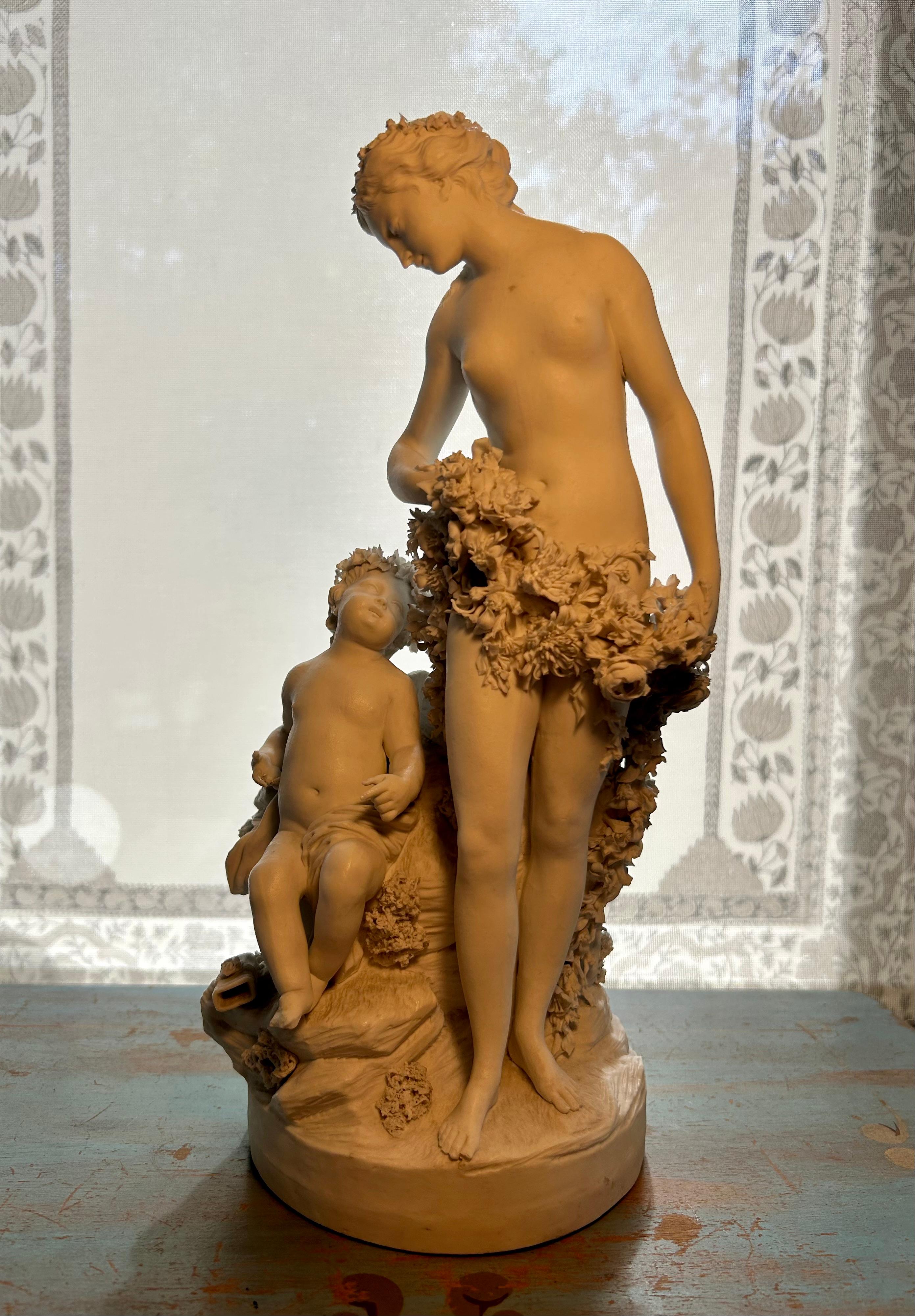 Hand-Crafted French Bisque Porcelain Group of Venus and Cupid, Mid 19th Century For Sale