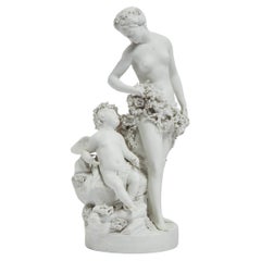 Antique French Bisque Porcelain Group of Venus and Cupid, Mid 19th Century