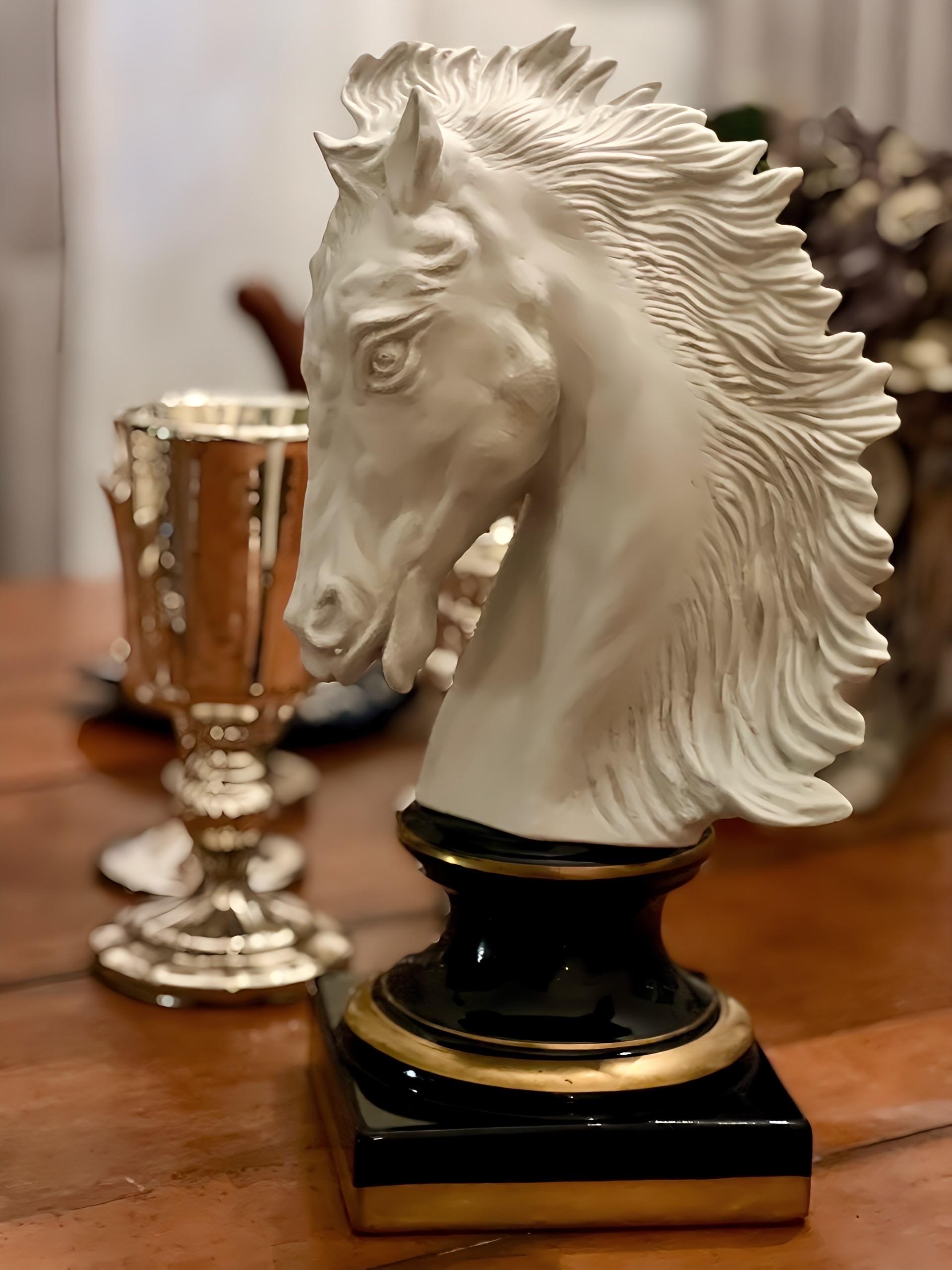 French Bisque Porcelain Horse Head Bust on Sèvres Style Base, Signed Beccafichi For Sale 8
