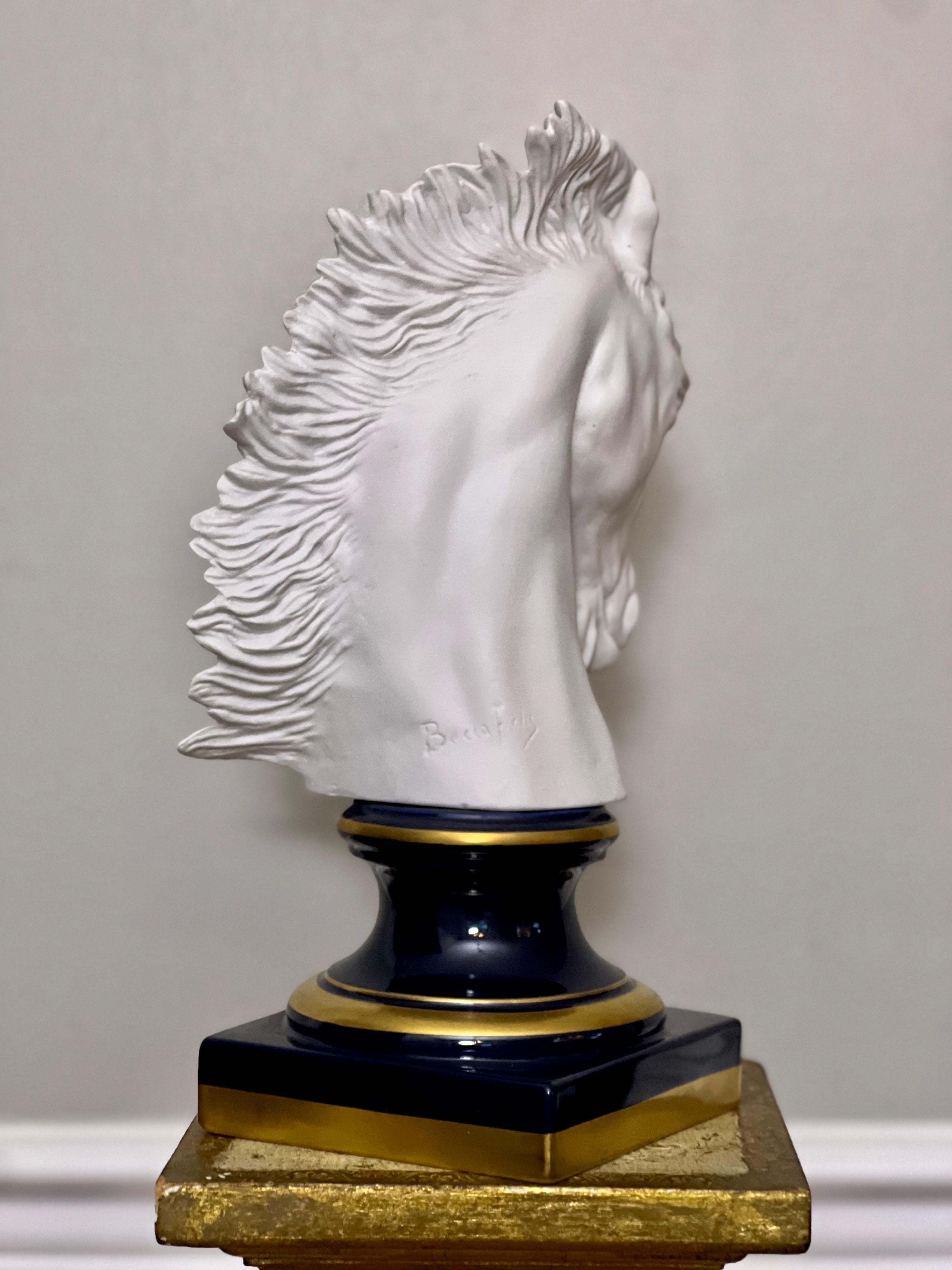 20th Century French Bisque Porcelain Horse Head Bust on Sèvres Style Base, Signed Beccafichi For Sale