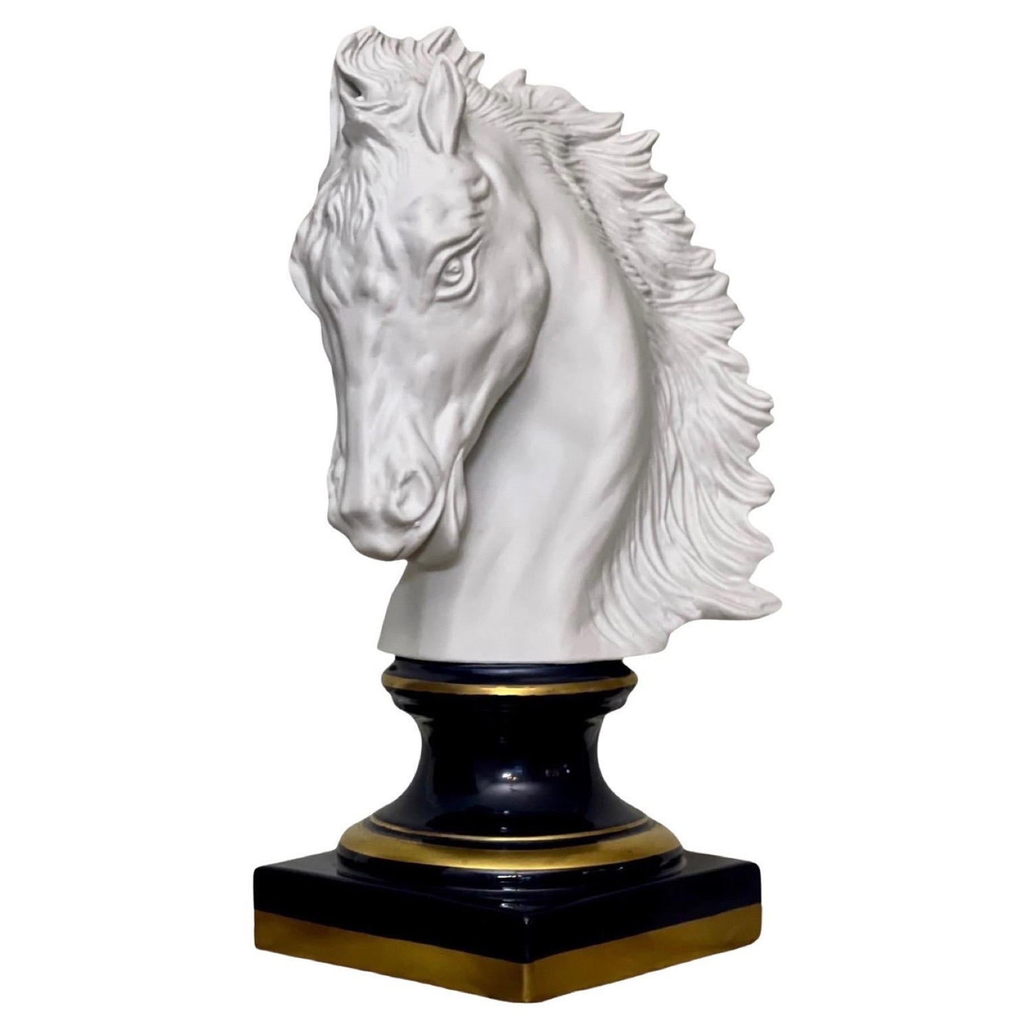 French Bisque Porcelain Horse Head Bust on Sèvres Style Base, Signed Beccafichi