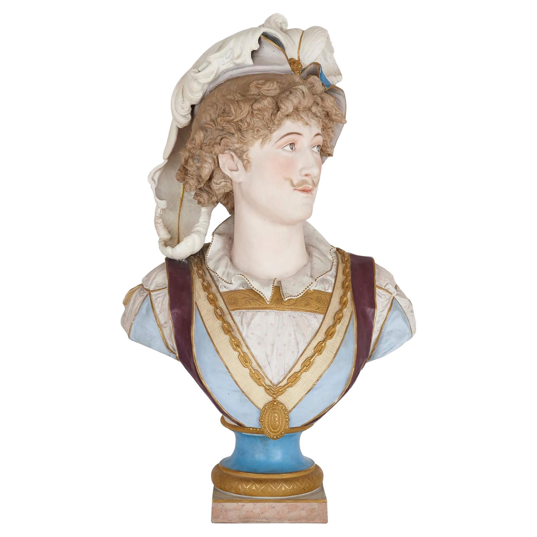 French Bisque Porcelain Portrait Bust in the Renaissance Manner For Sale