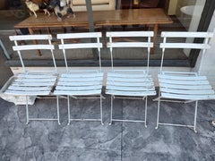 French Bistro 5 Piece Set, 4 Folding Slatted Chairs with an Iron Table