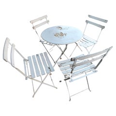 French Bistro 5 Piece Set, 4 Folding Slatted Chairs with an Iron Table