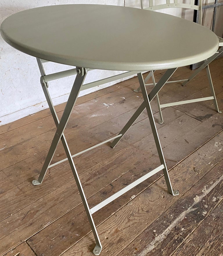 French Bistro Cafe Folding Metal Table and Matching Chairs For Sale 3