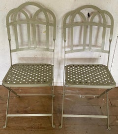 French Bistro Cafe Folding Metal Table and Matching Chairs